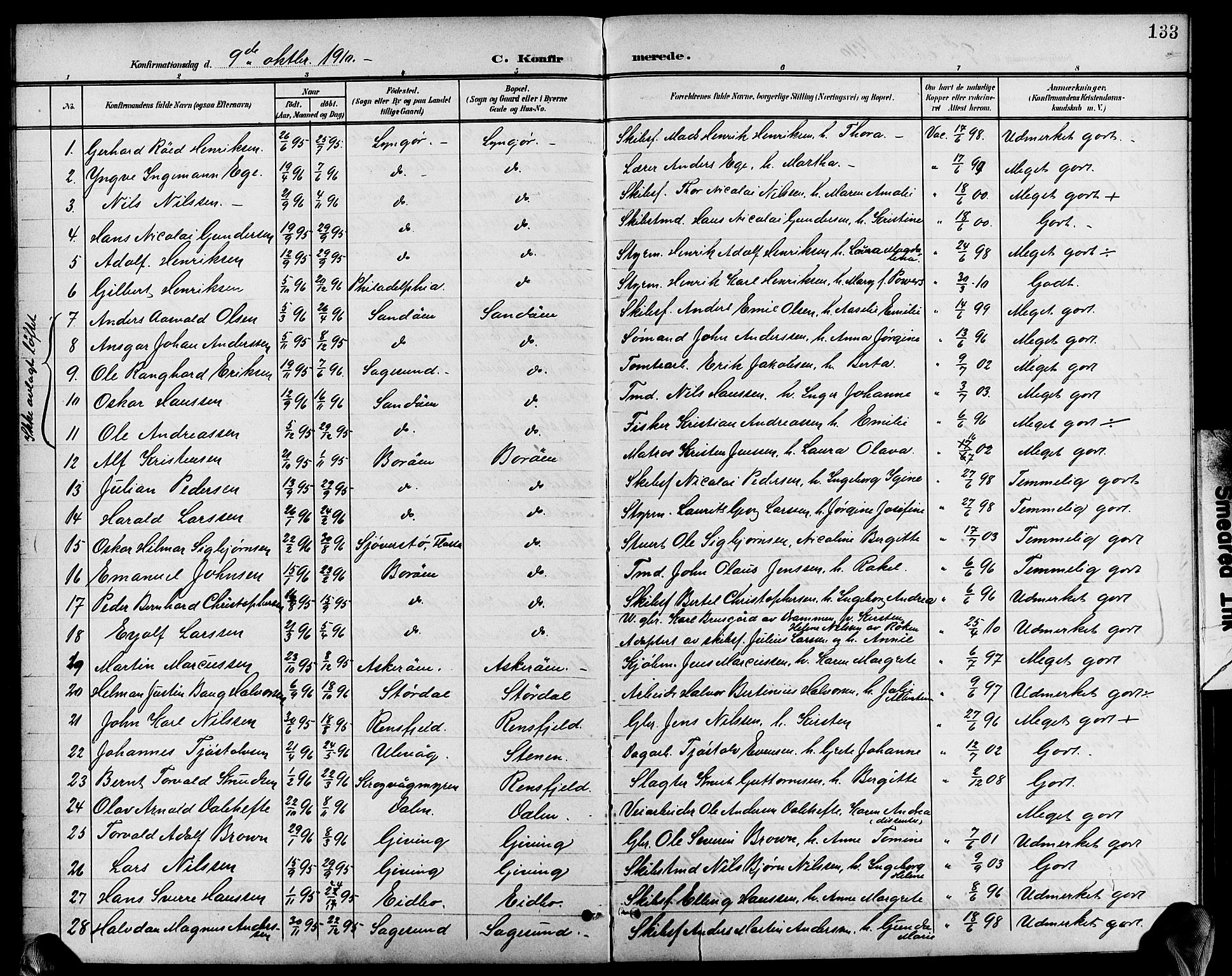 Dypvåg sokneprestkontor, AV/SAK-1111-0007/F/Fb/Fba/L0014: Klokkerbok nr. B 14, 1901-1922, s. 133
