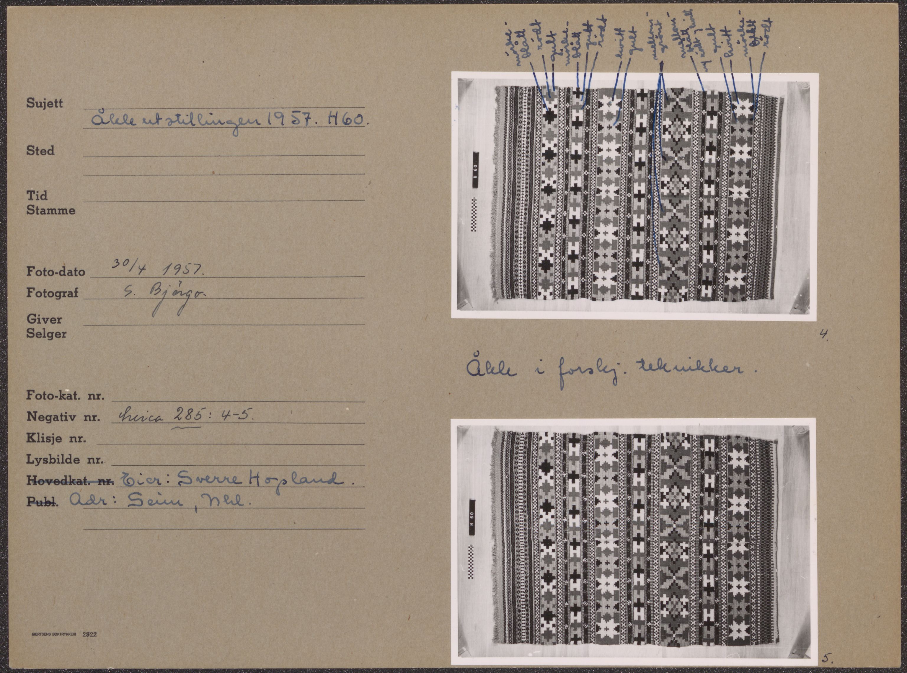 Åkleprosjektet 1957, UMB/A008/F/Fa/L0001/0003: Registreringskort Smettåkle A-H / Smettåkler H, 1957