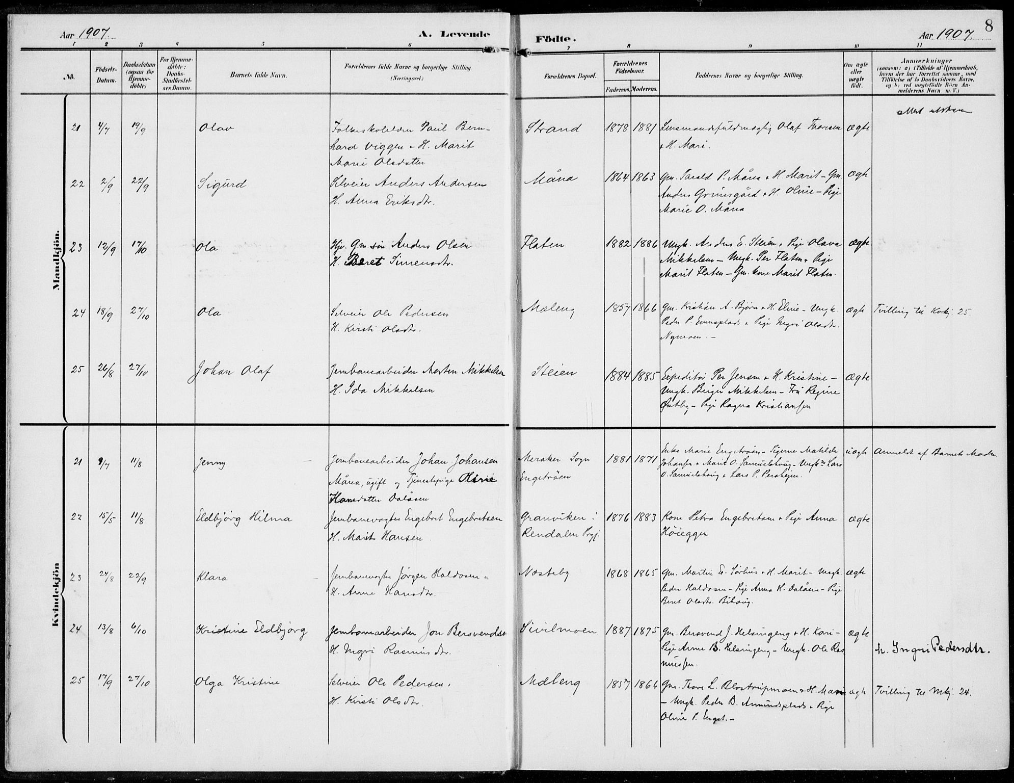 Alvdal prestekontor, AV/SAH-PREST-060/H/Ha/Haa/L0004: Ministerialbok nr. 4, 1907-1919, s. 8
