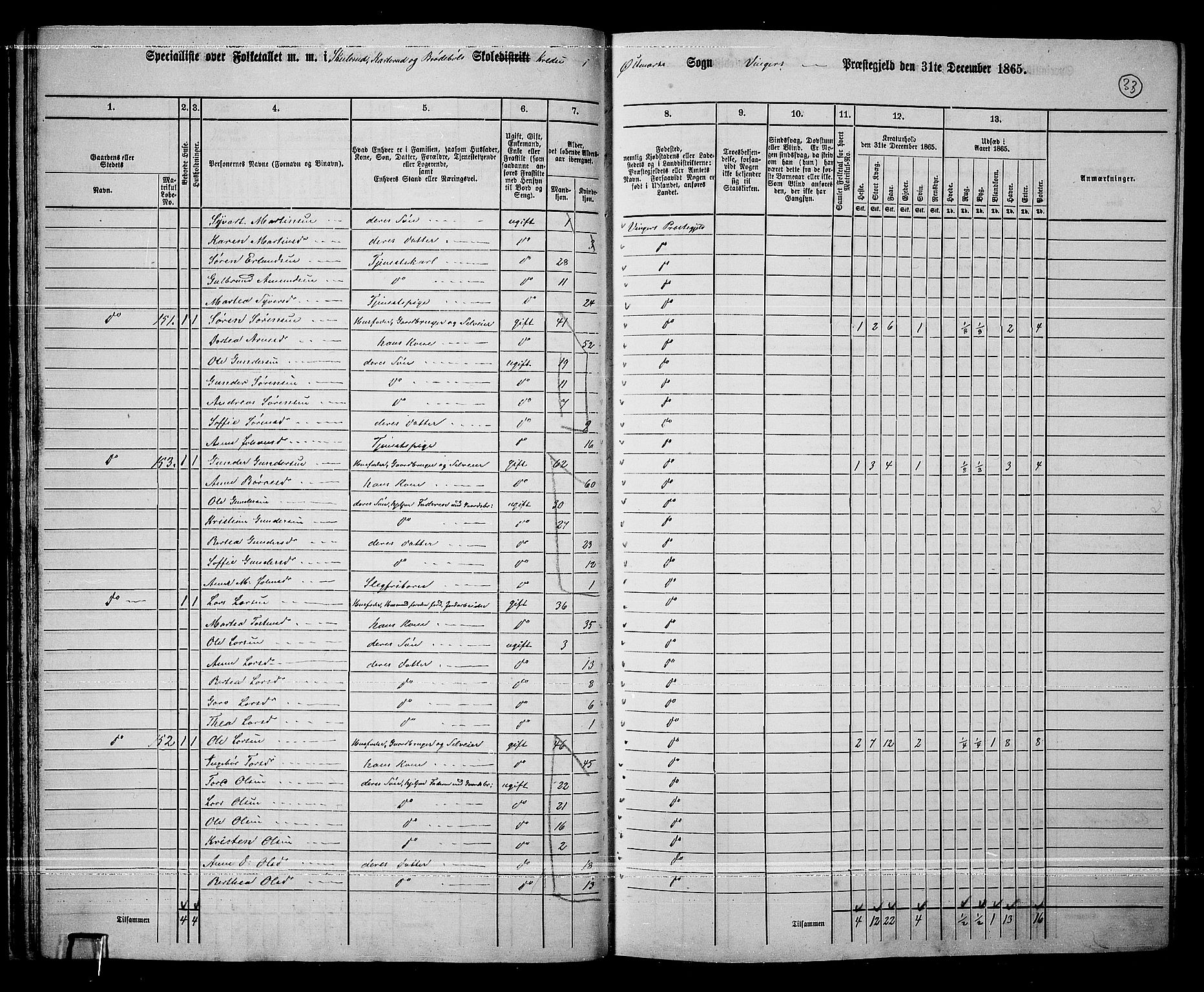 RA, Folketelling 1865 for 0421L Vinger prestegjeld, Vinger sokn og Austmarka sokn, 1865, s. 31
