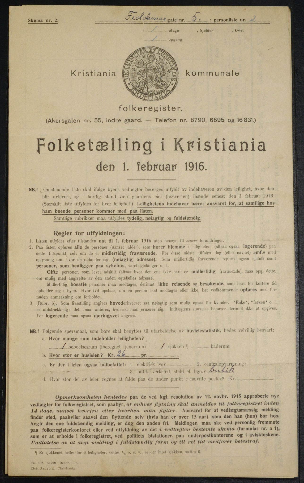 OBA, Kommunal folketelling 1.2.1916 for Kristiania, 1916, s. 24445