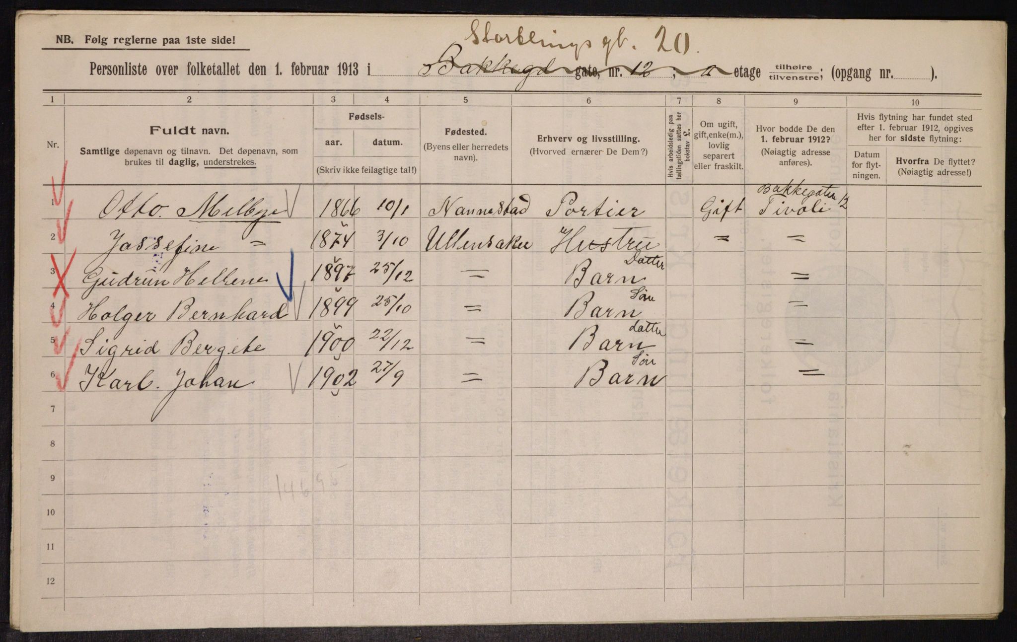 OBA, Kommunal folketelling 1.2.1913 for Kristiania, 1913, s. 103661