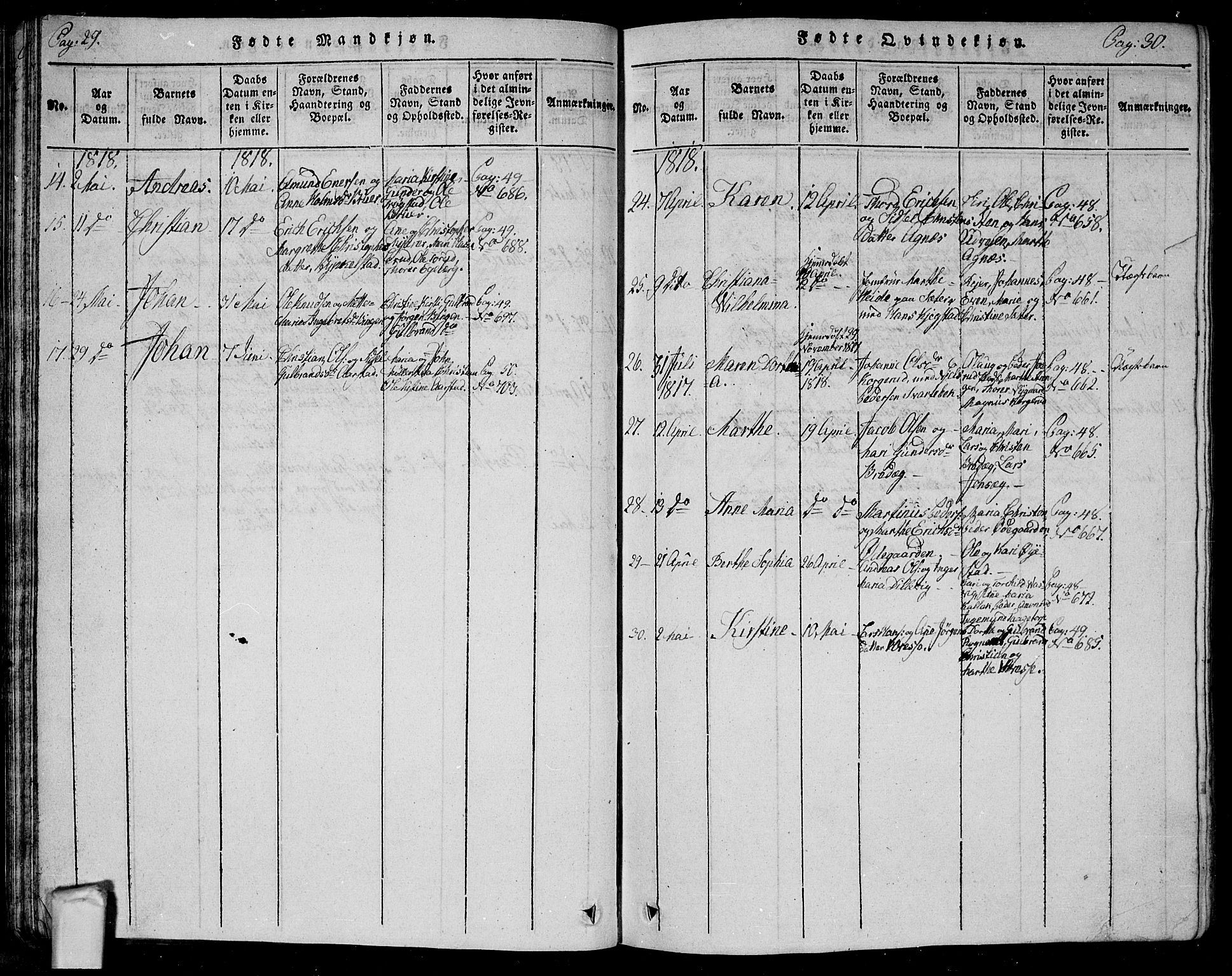 Trøgstad prestekontor Kirkebøker, SAO/A-10925/G/Ga/L0001: Klokkerbok nr. I 1, 1815-1831, s. 29b-30a