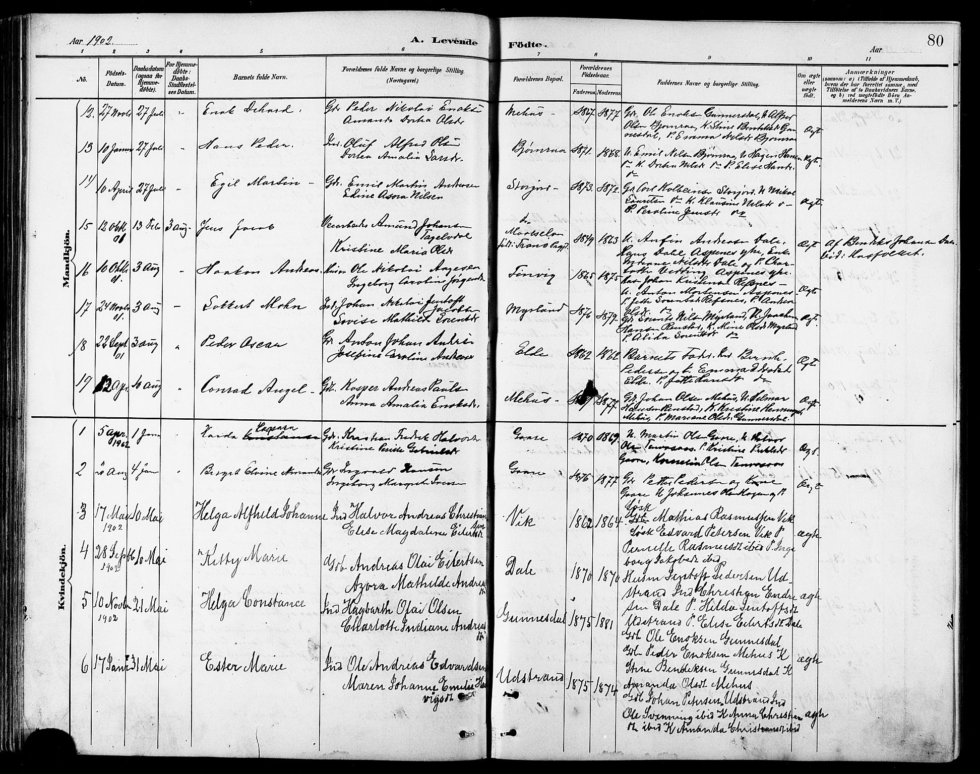 Kvæfjord sokneprestkontor, AV/SATØ-S-1323/G/Ga/Gab/L0005klokker: Klokkerbok nr. 5, 1886-1911, s. 80