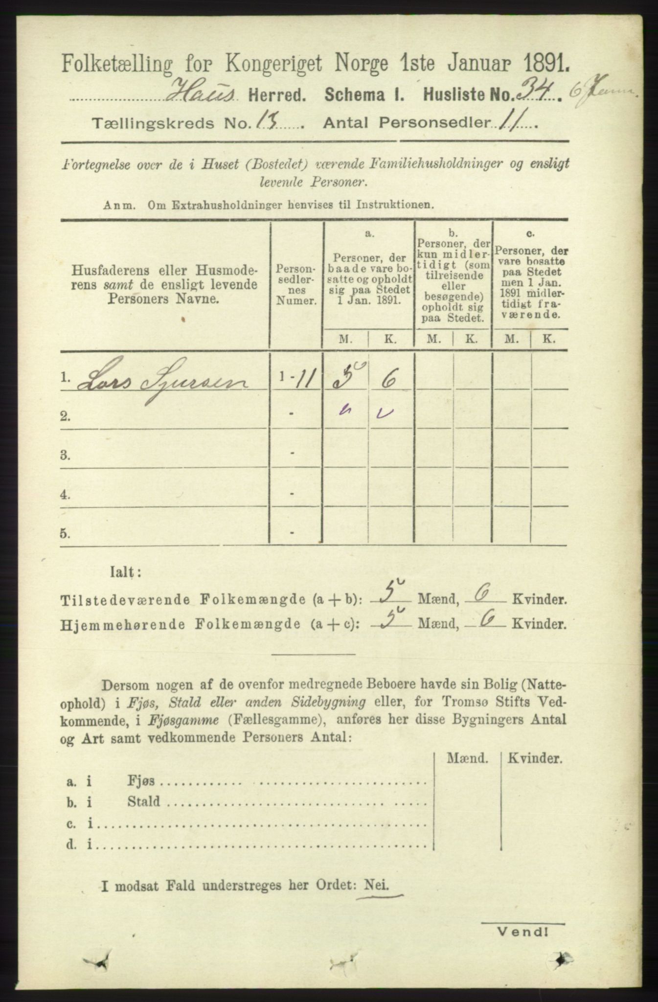 RA, Folketelling 1891 for 1250 Haus herred, 1891, s. 5554