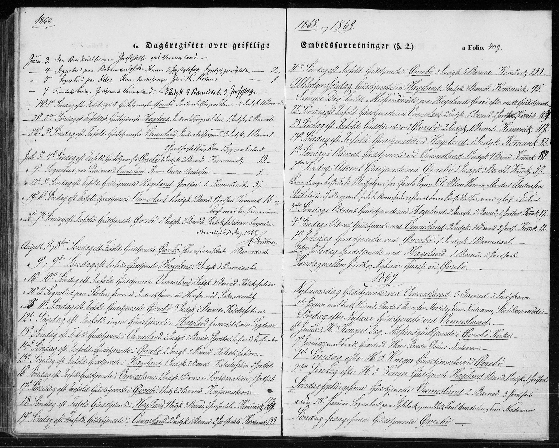Vennesla sokneprestkontor, SAK/1111-0045/Fa/Fac/L0007: Ministerialbok nr. A 7, 1855-1873, s. 409