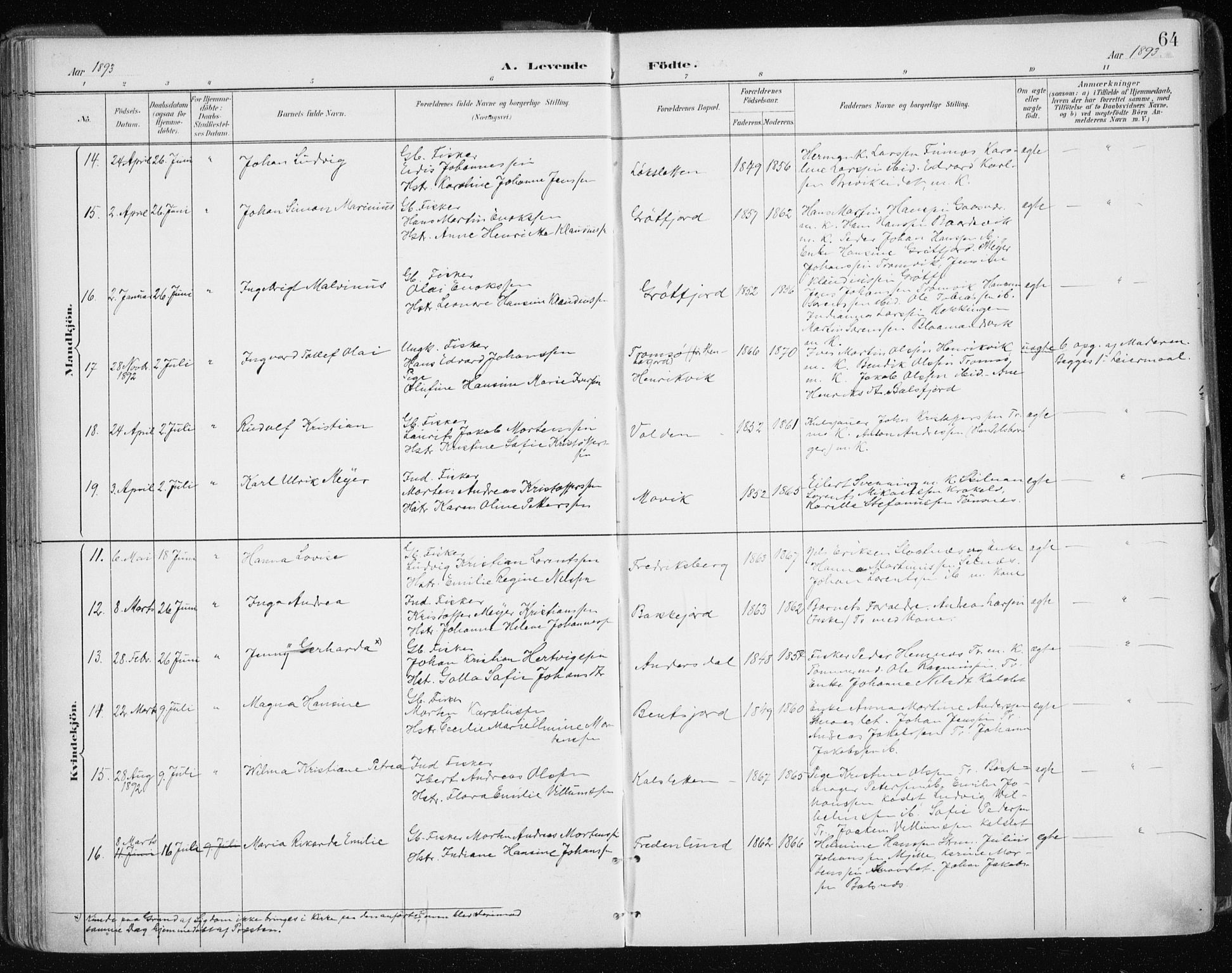 Tromsøysund sokneprestkontor, AV/SATØ-S-1304/G/Ga/L0005kirke: Ministerialbok nr. 5, 1888-1896, s. 64