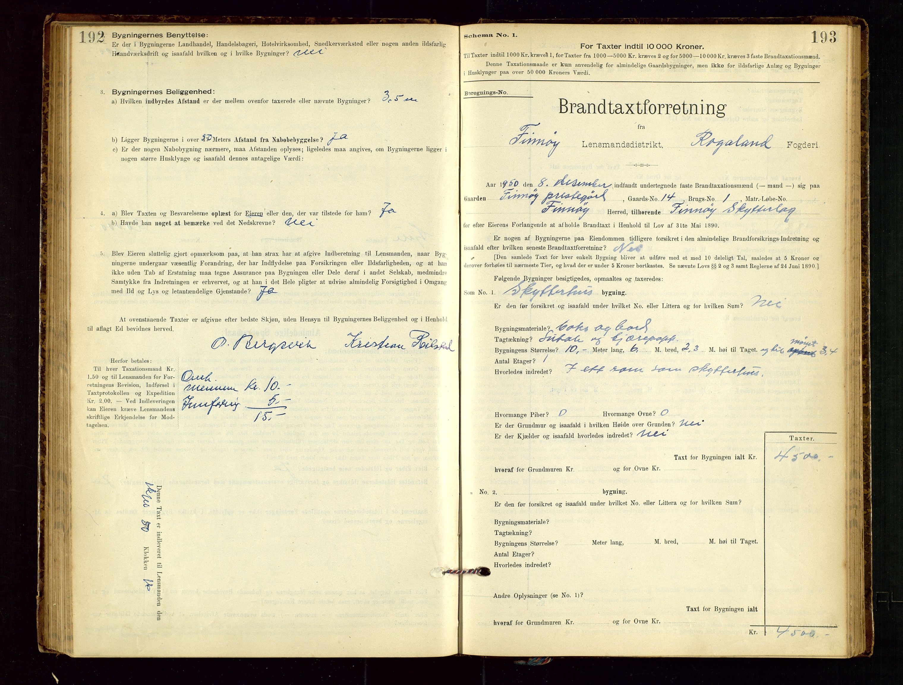 Finnøy lensmannskontor, AV/SAST-A-100442/Goa/L0003: Branntakstprotokoll - skjemaprotokoll, 1896-1954, s. 192-193