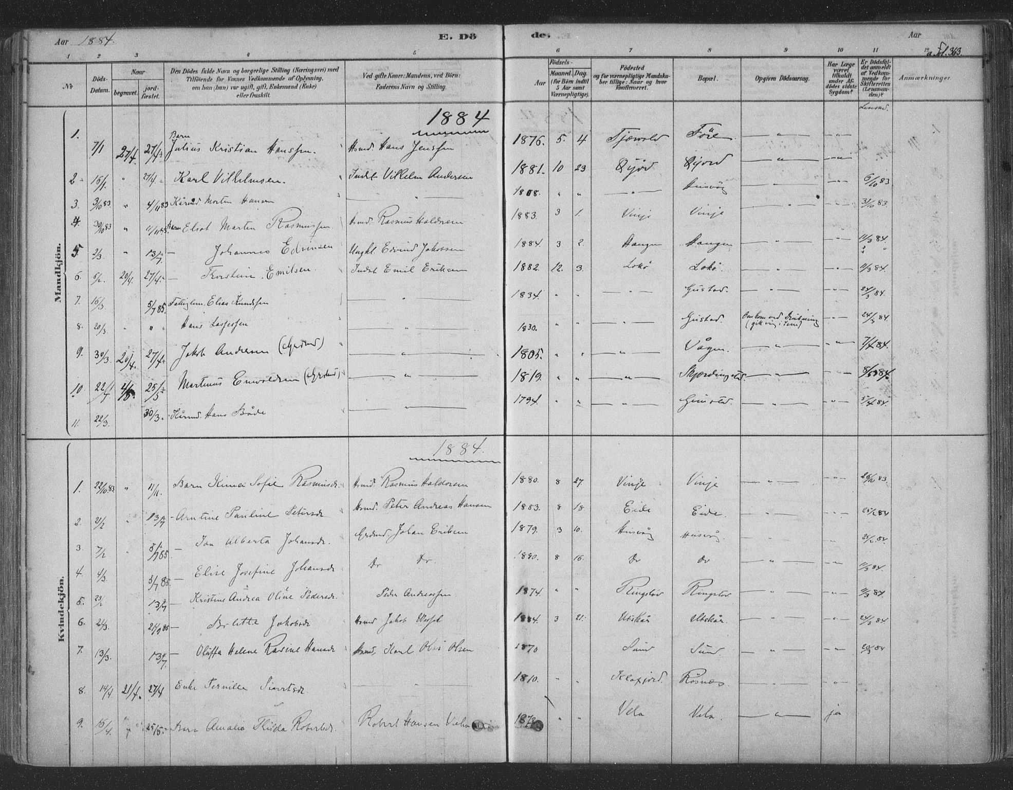 Ministerialprotokoller, klokkerbøker og fødselsregistre - Nordland, AV/SAT-A-1459/891/L1302: Ministerialbok nr. 891A07, 1878-1895, s. 363