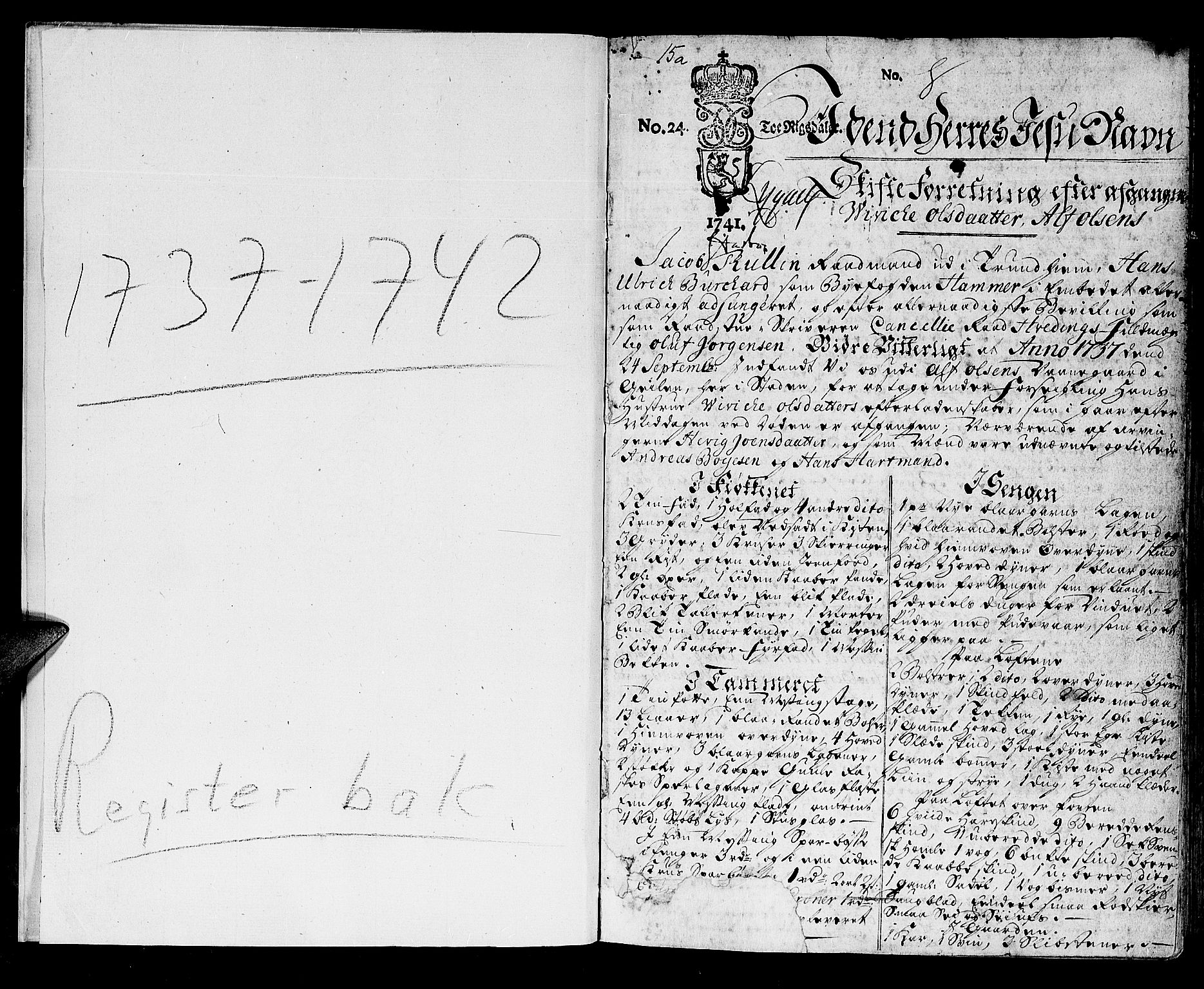 Trondheim byfogd, AV/SAT-A-0003/1/3/3A/L0014: Skifteprotokoll - gml.nr.13a. (m/ register), 1737-1742, s. 0b-1a