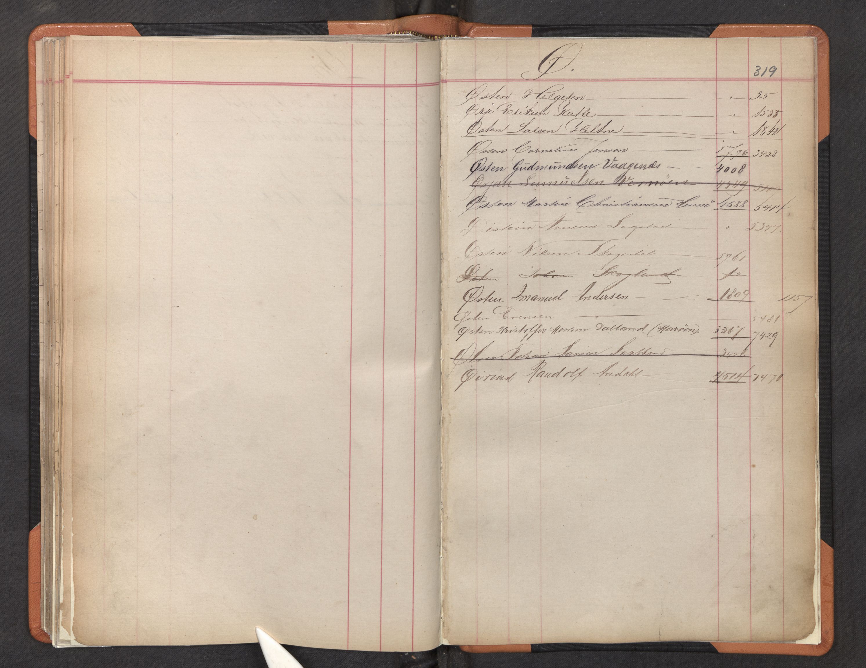Innrulleringssjefen i Bergen, AV/SAB-A-100050/F/Fa/L0002: Register til annotasjons-hovedrulle for Bergen krets L - Å, 1869-1897, s. 319