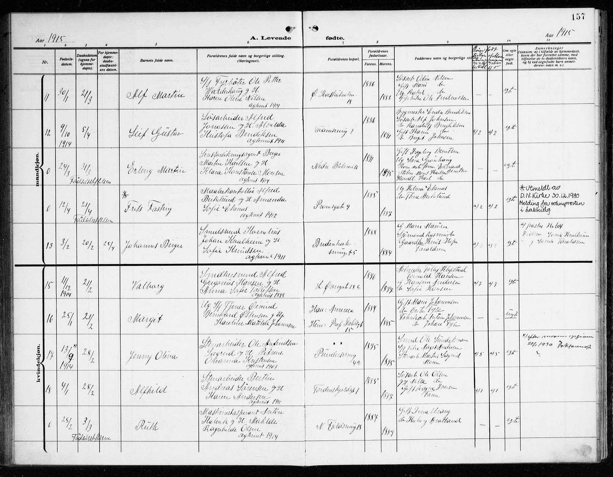 Korskirken sokneprestembete, AV/SAB-A-76101/H/Haa: Ministerialbok nr. B 10, 1909-1923, s. 157