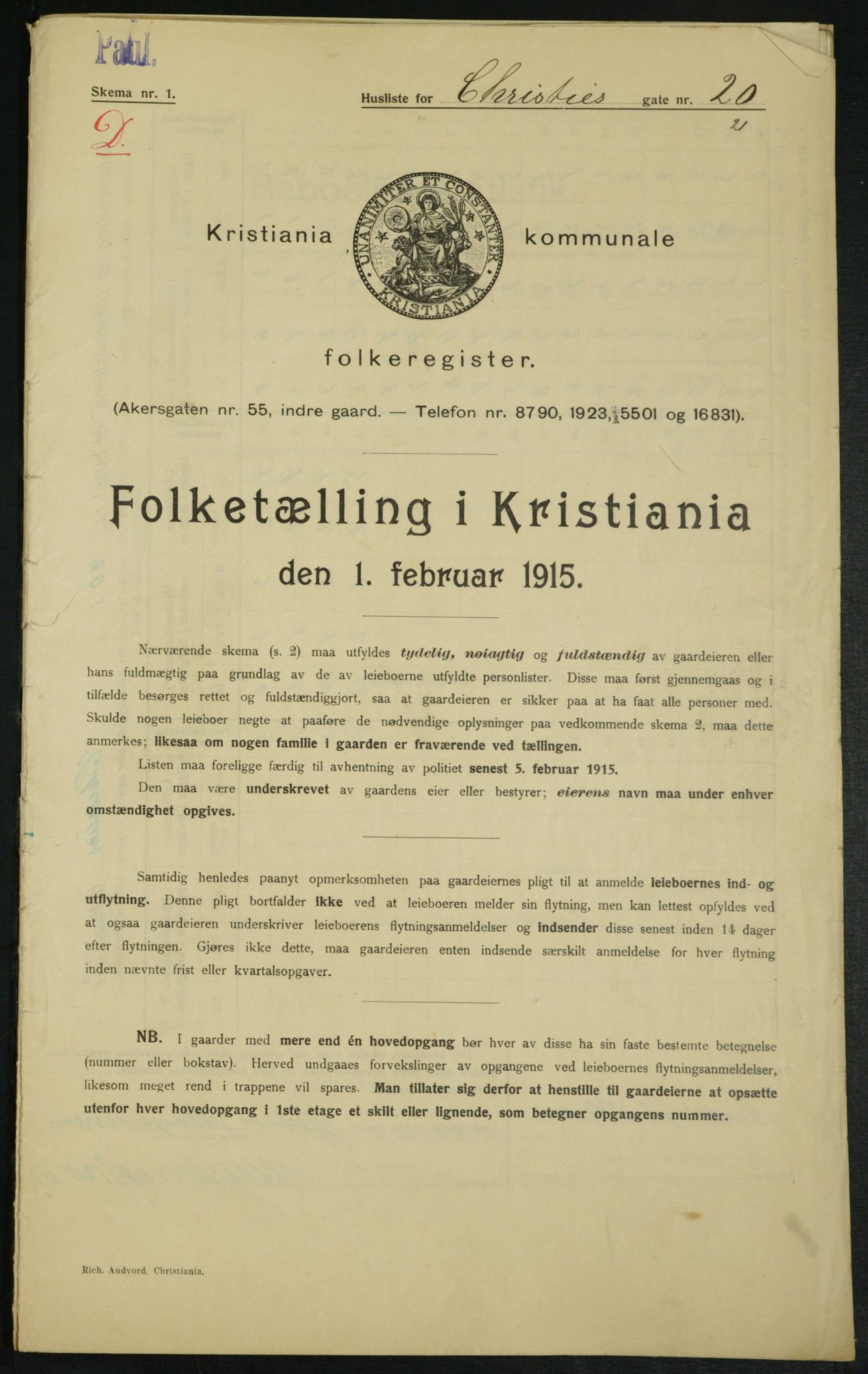 OBA, Kommunal folketelling 1.2.1915 for Kristiania, 1915, s. 12349