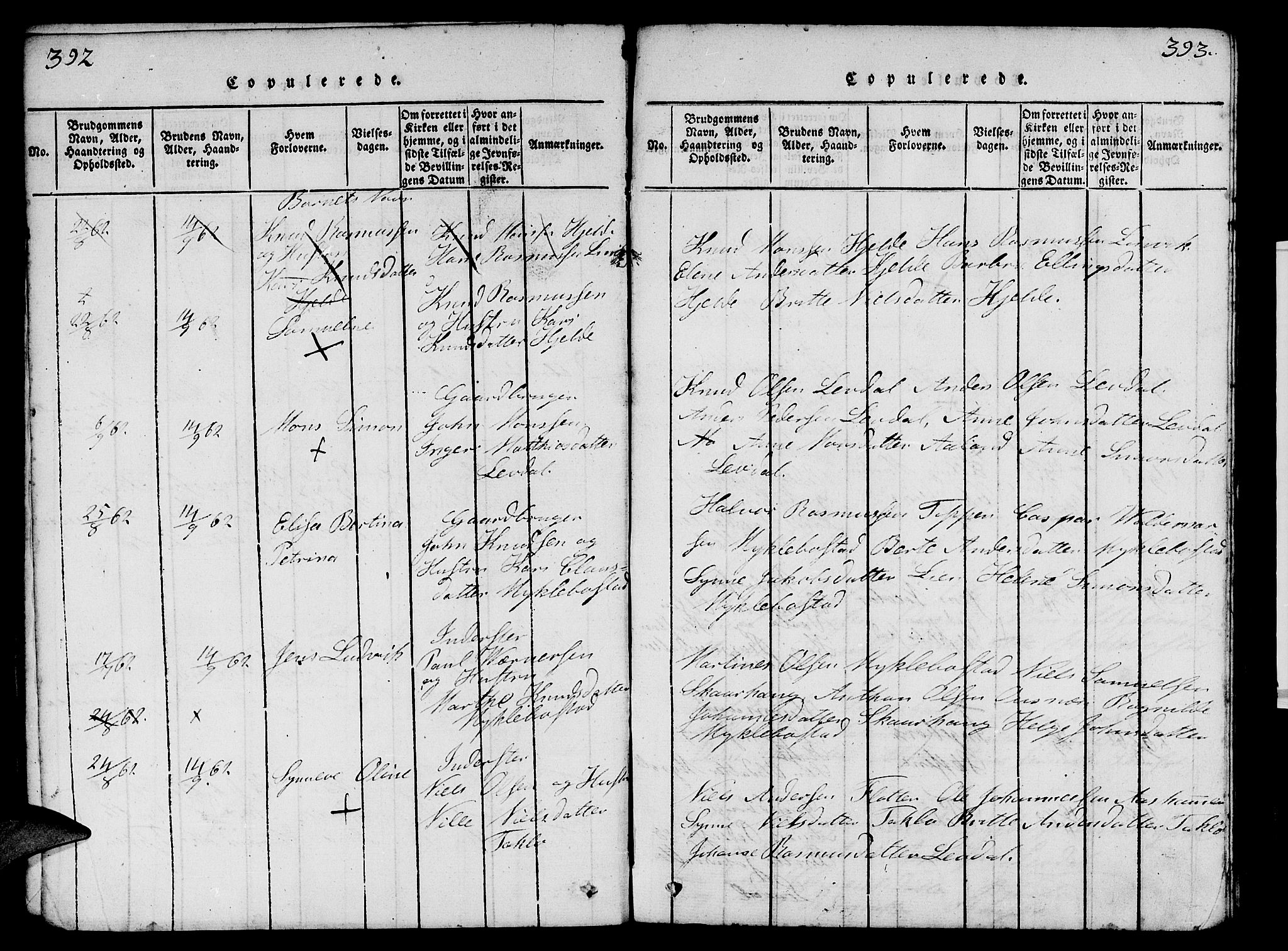 Eid sokneprestembete, AV/SAB-A-82301/H/Hab/Haba/L0001: Klokkerbok nr. A 1, 1816-1862, s. 392-393