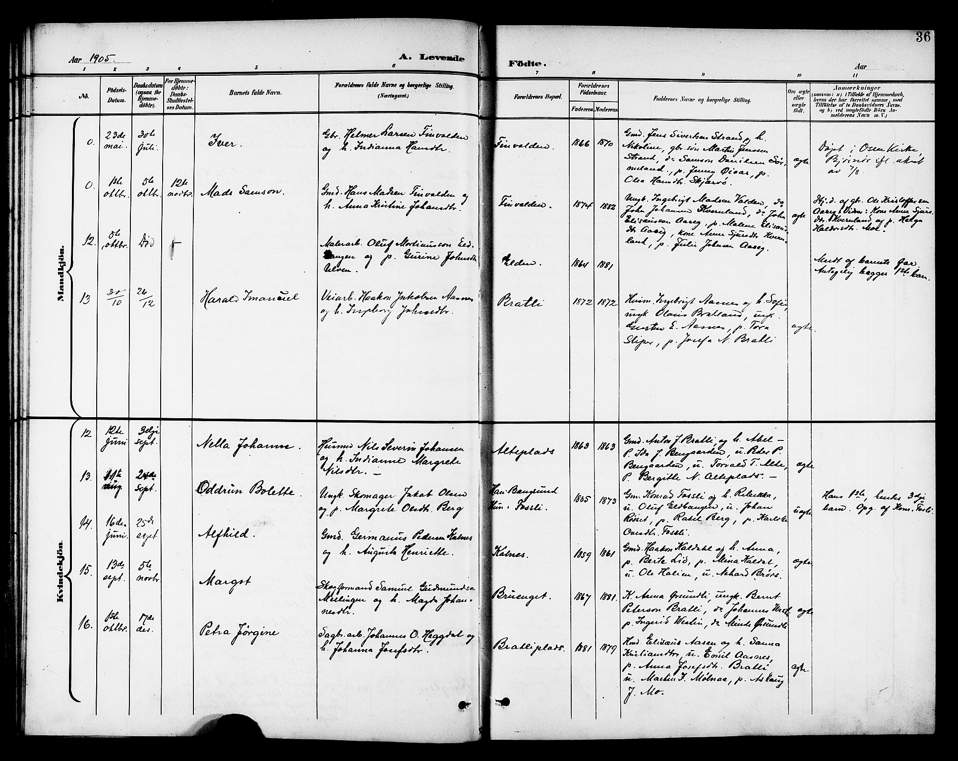 Ministerialprotokoller, klokkerbøker og fødselsregistre - Nord-Trøndelag, SAT/A-1458/742/L0412: Klokkerbok nr. 742C03, 1898-1910, s. 36