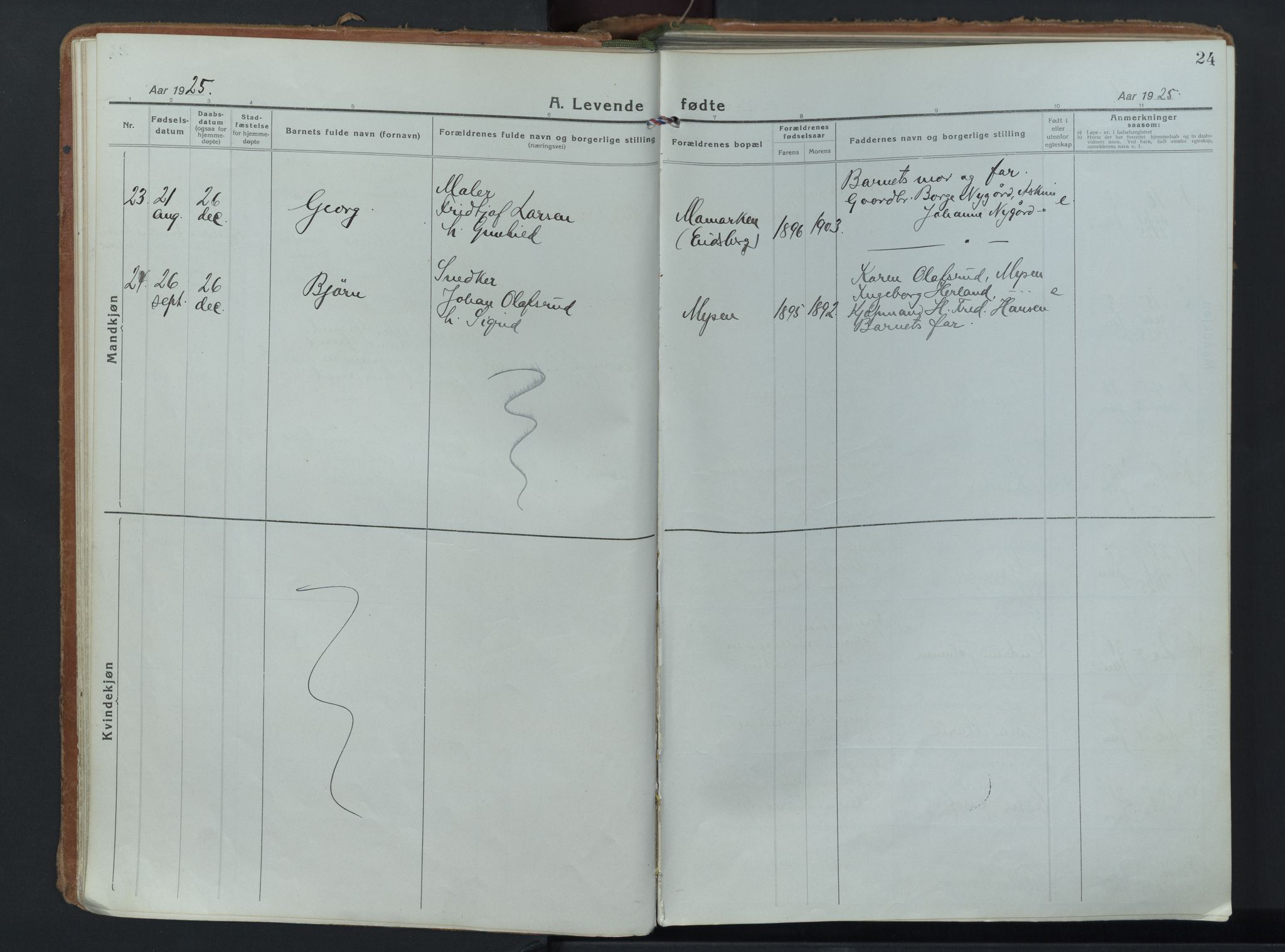 Eidsberg prestekontor Kirkebøker, SAO/A-10905/F/Fd/L0001: Ministerialbok nr. IV 1, 1921-1948, s. 24