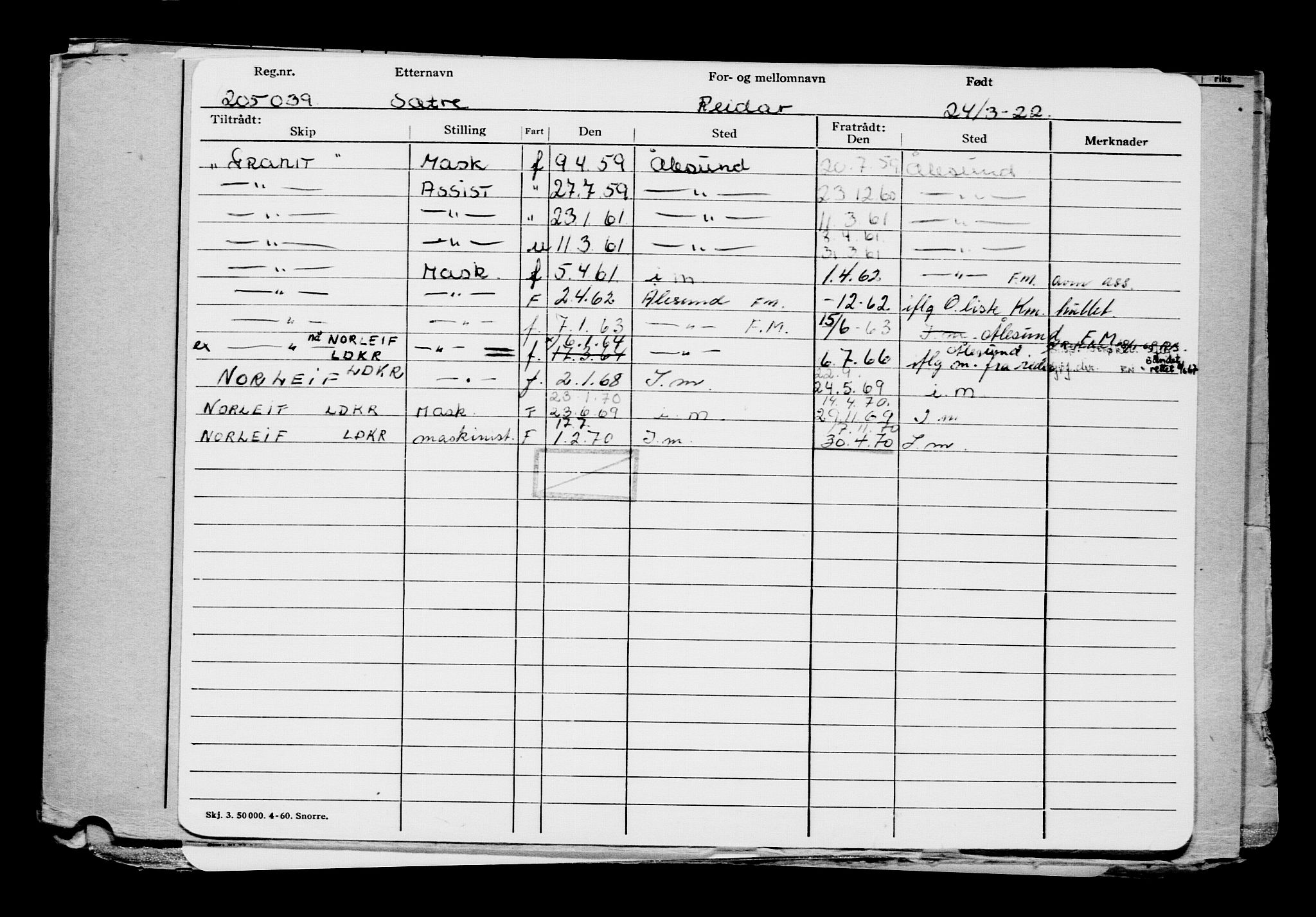 Direktoratet for sjømenn, RA/S-3545/G/Gb/L0204: Hovedkort, 1922, s. 408