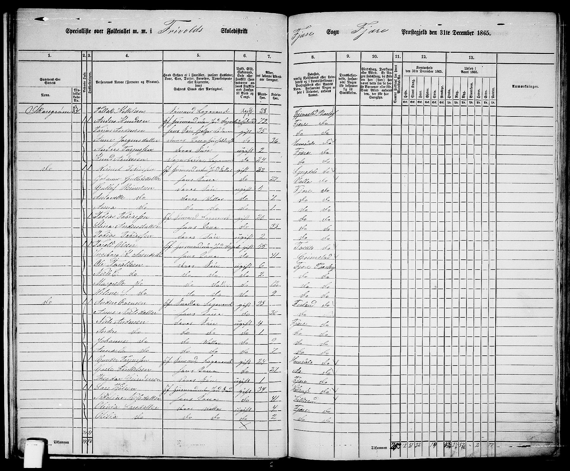 RA, Folketelling 1865 for 0923L Fjære prestegjeld, Fjære sokn, 1865, s. 22