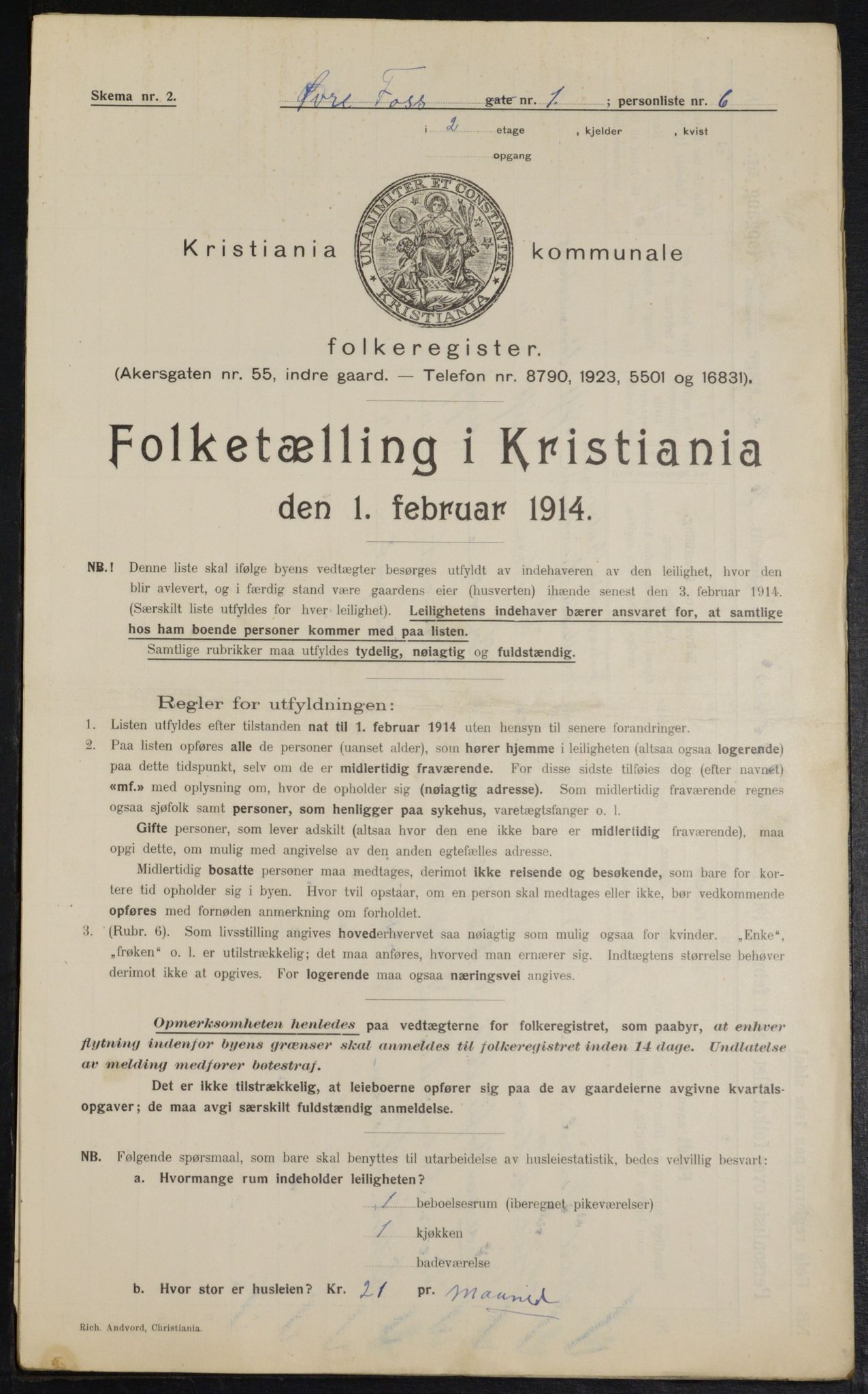 OBA, Kommunal folketelling 1.2.1914 for Kristiania, 1914, s. 130514