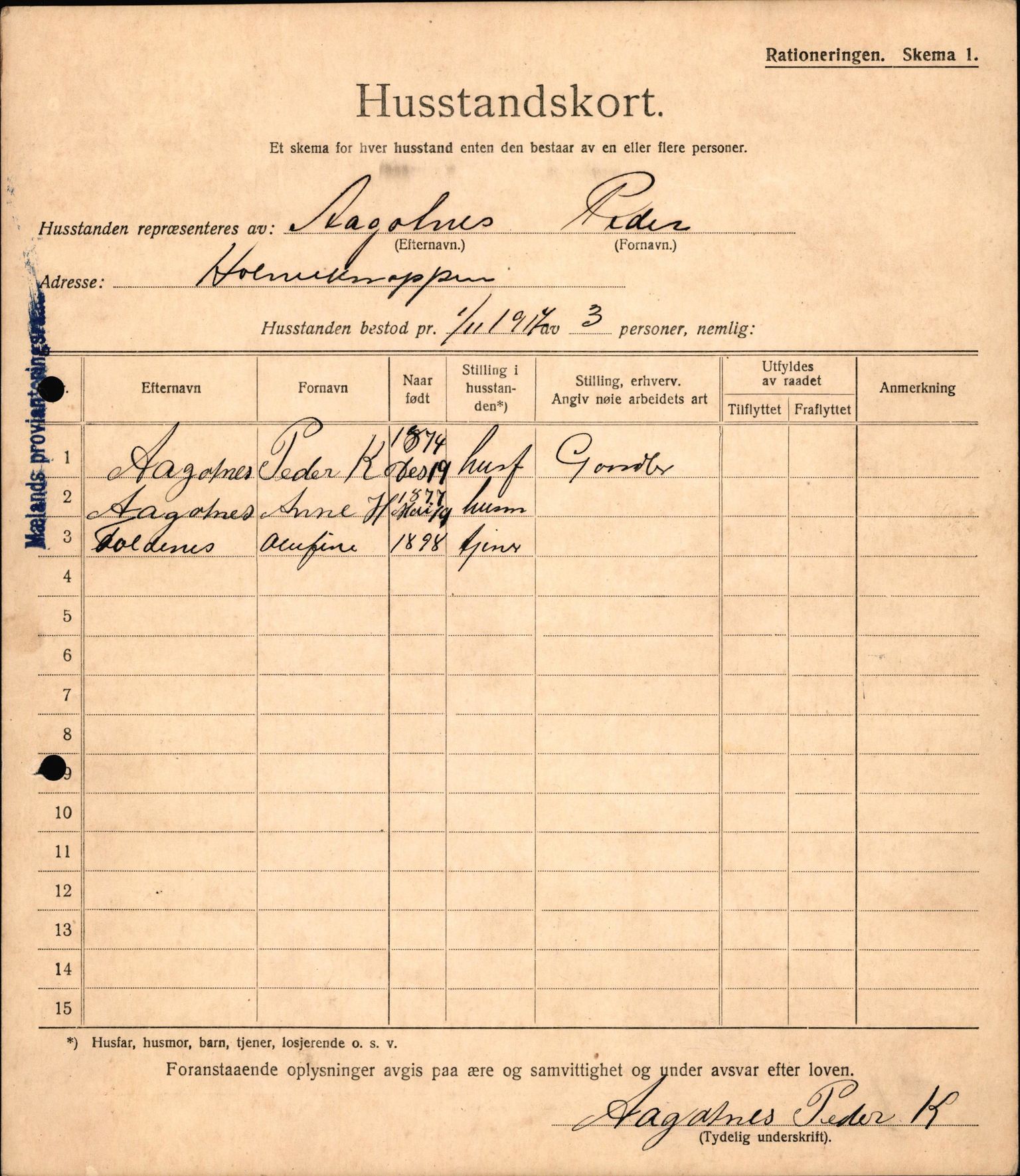 IKAH, Meland kommune, Provianteringsrådet, Husstander per 01.11.1917, 1917-1918, s. 85