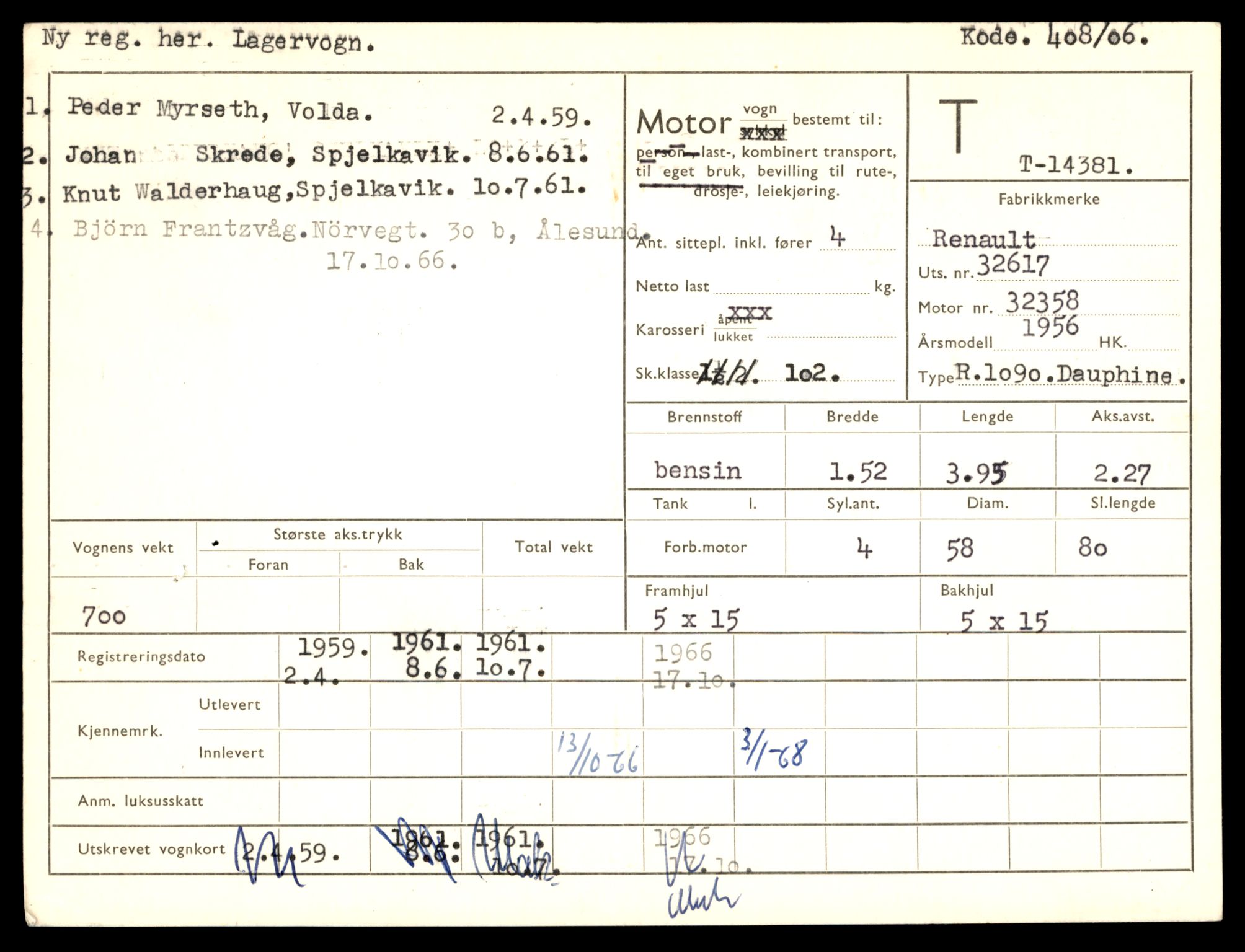 Møre og Romsdal vegkontor - Ålesund trafikkstasjon, AV/SAT-A-4099/F/Fe/L0045: Registreringskort for kjøretøy T 14320 - T 14444, 1927-1998, s. 1583