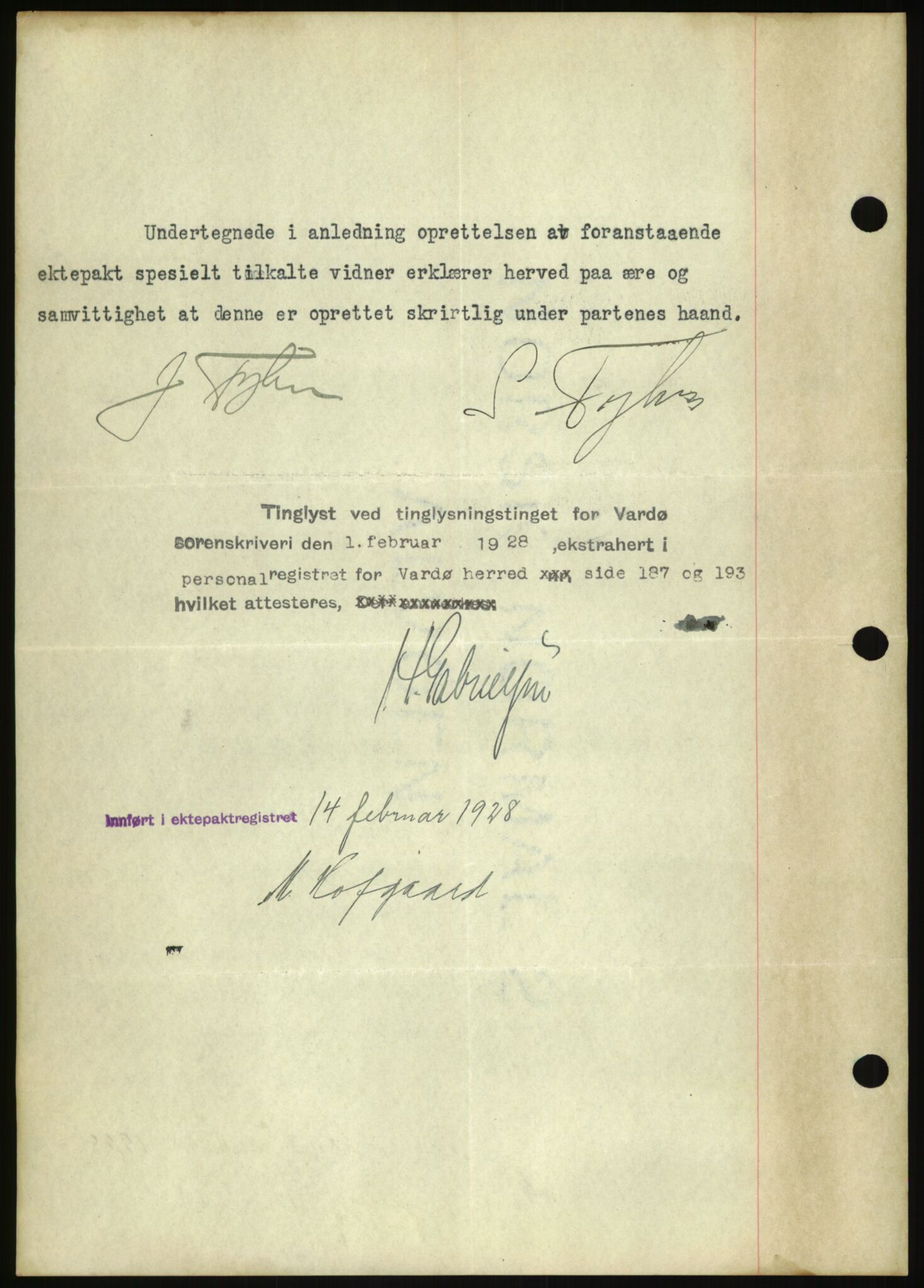 Oslo byskriverembete, AV/SAO-A-10227/2/G/Gb/L0072: Tinglyste ektepakter, Finnmark, bind 1, 1928-1950