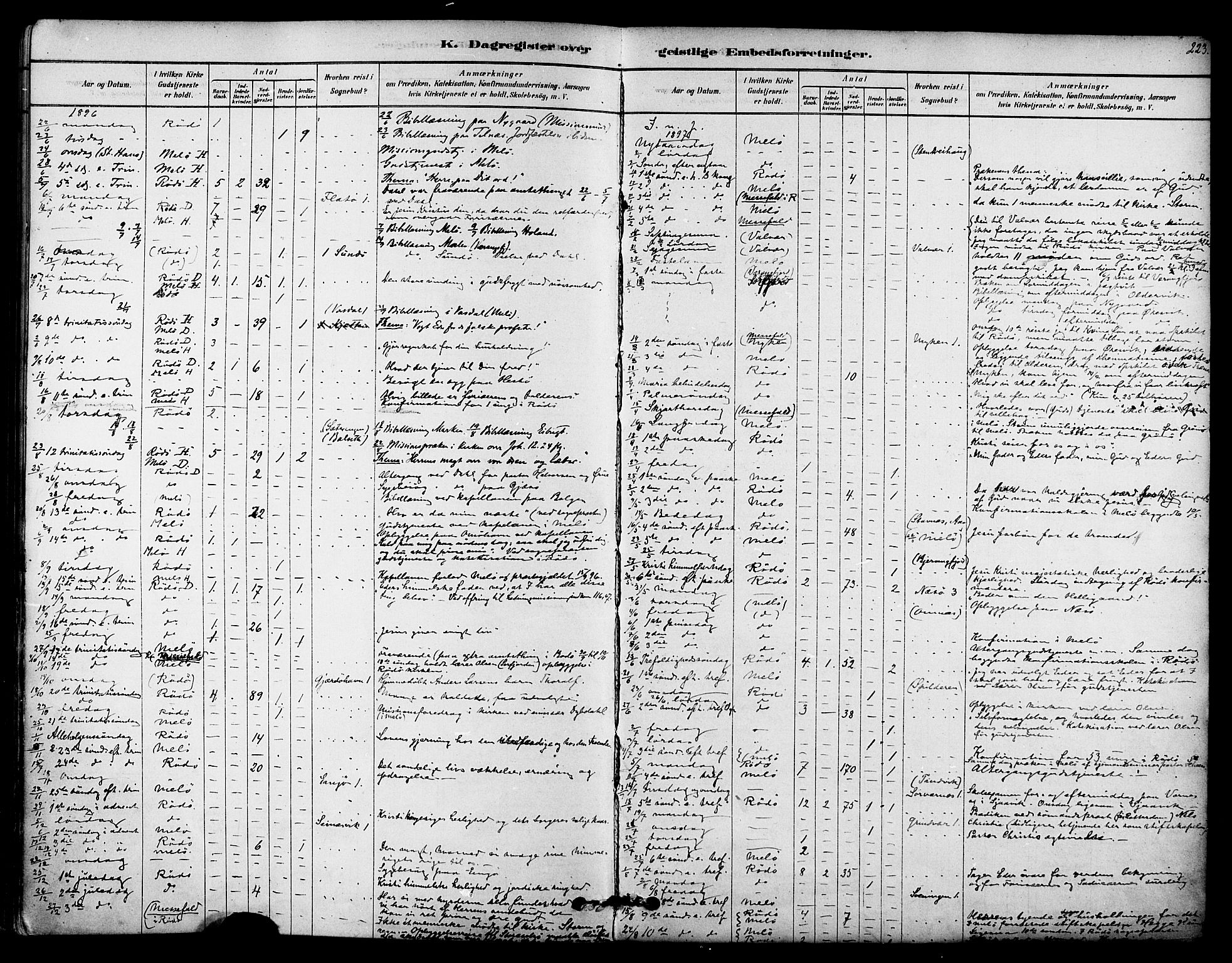 Ministerialprotokoller, klokkerbøker og fødselsregistre - Nordland, AV/SAT-A-1459/841/L0609: Ministerialbok nr. 841A13, 1878-1902, s. 223