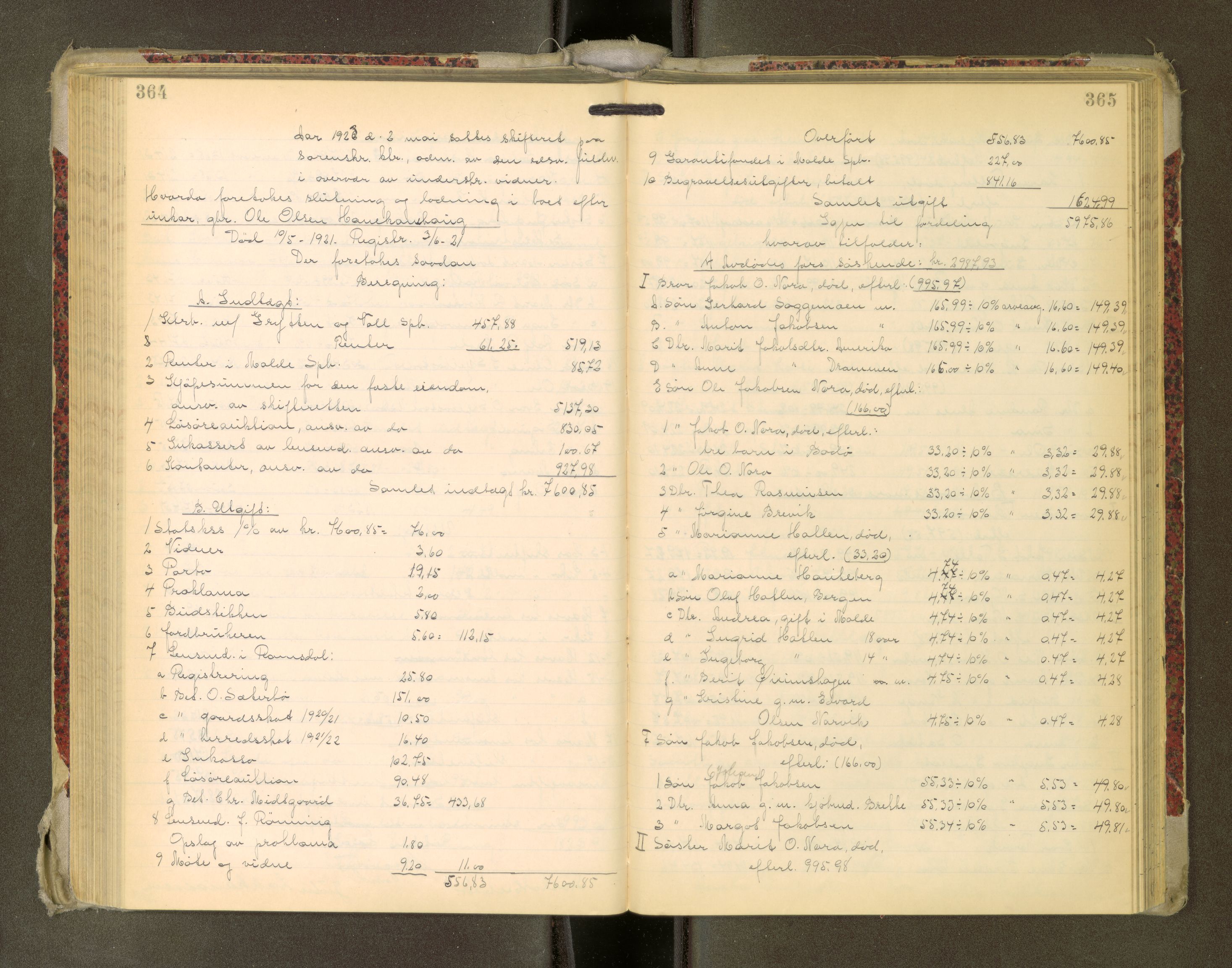 Romsdal sorenskriveri, AV/SAT-A-4149/1/3/3A/L0022: Skifteutlodnings Protokoll, 1920-1924, s. 364-365