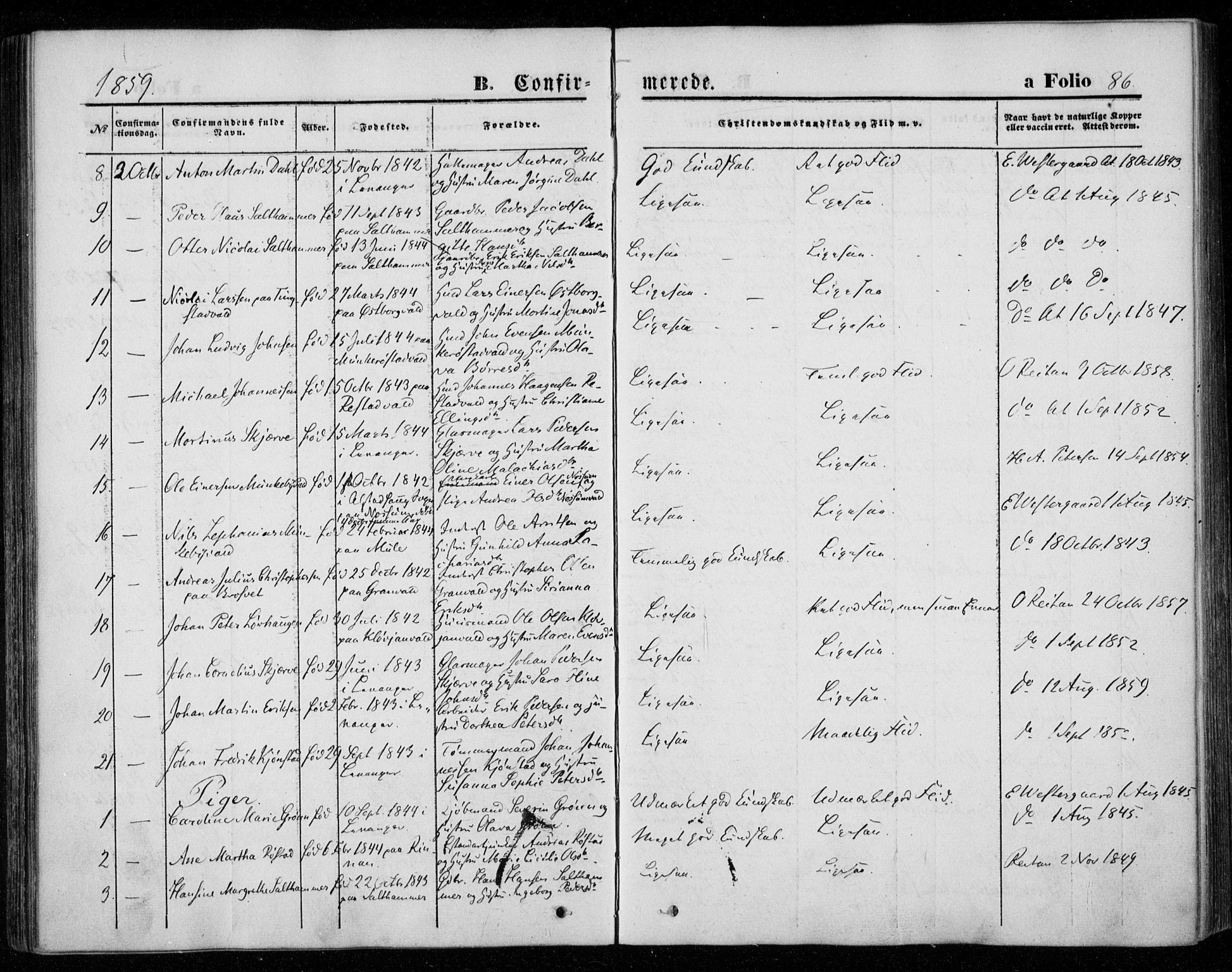 Ministerialprotokoller, klokkerbøker og fødselsregistre - Nord-Trøndelag, AV/SAT-A-1458/720/L0184: Ministerialbok nr. 720A02 /1, 1855-1863, s. 86
