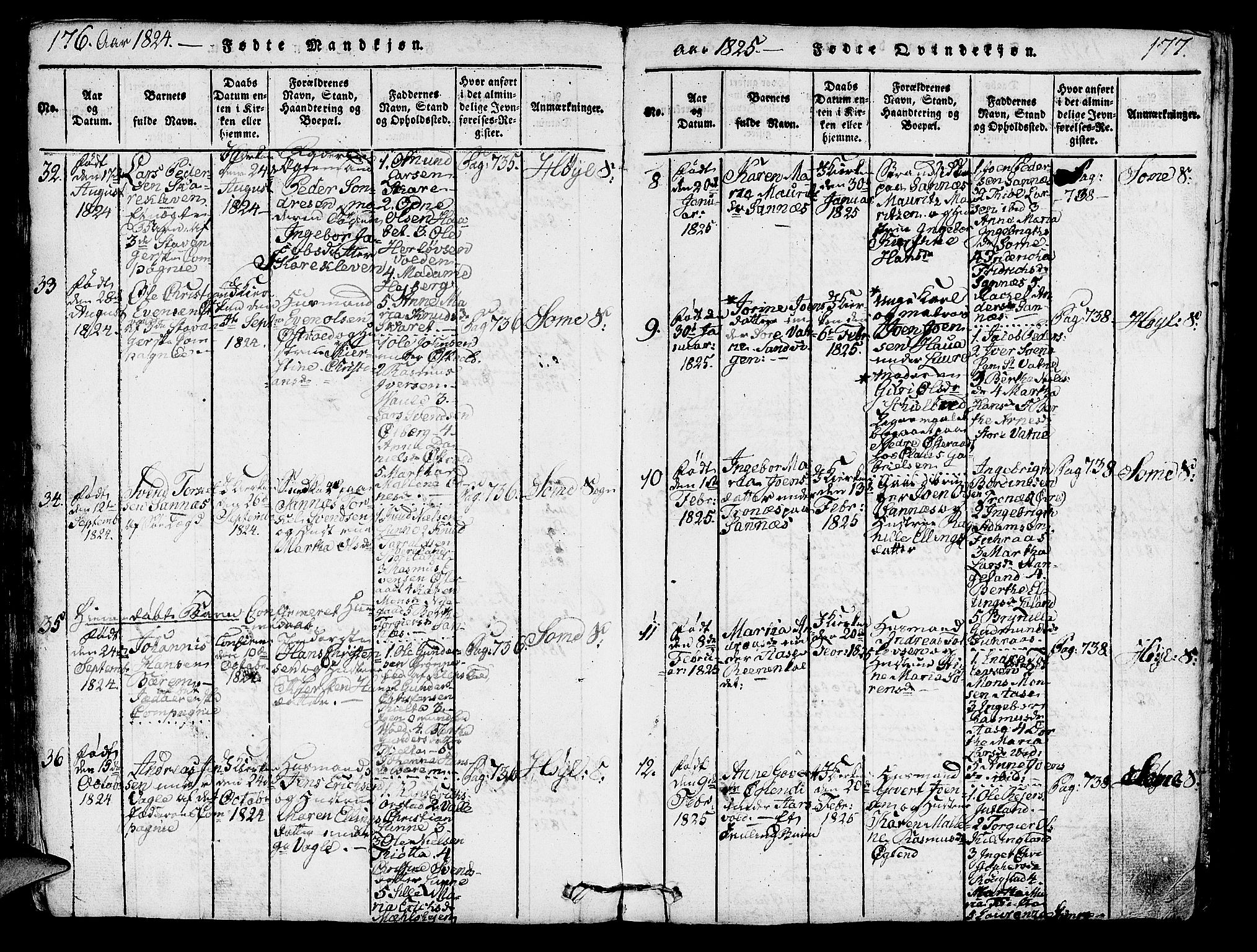 Høyland sokneprestkontor, AV/SAST-A-101799/001/30BA/L0006: Ministerialbok nr. A 6, 1815-1825, s. 176-177