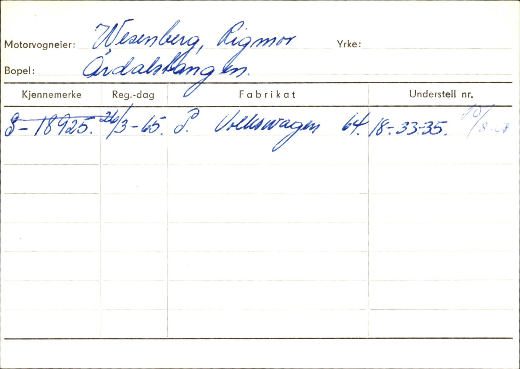 Statens vegvesen, Sogn og Fjordane vegkontor, AV/SAB-A-5301/4/F/L0146: Registerkort Årdal R-Å samt diverse kort, 1945-1975, s. 1324