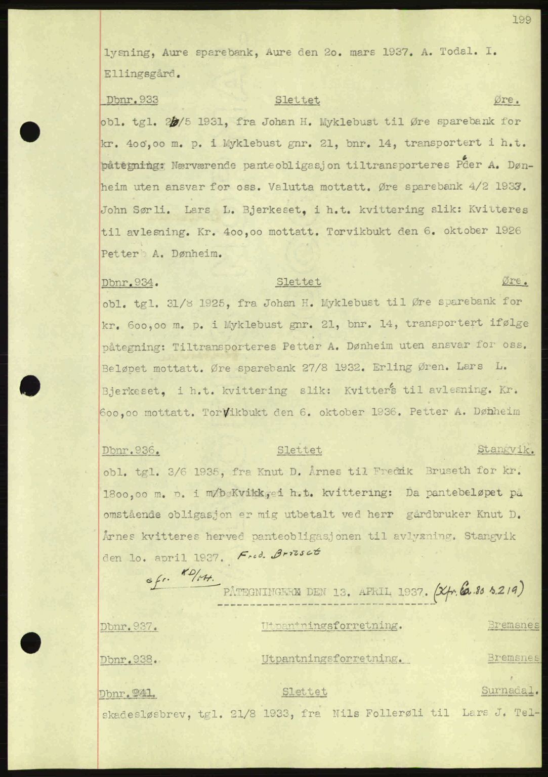 Nordmøre sorenskriveri, SAT/A-4132/1/2/2Ca: Pantebok nr. C80, 1936-1939, Dagboknr: 933/1937