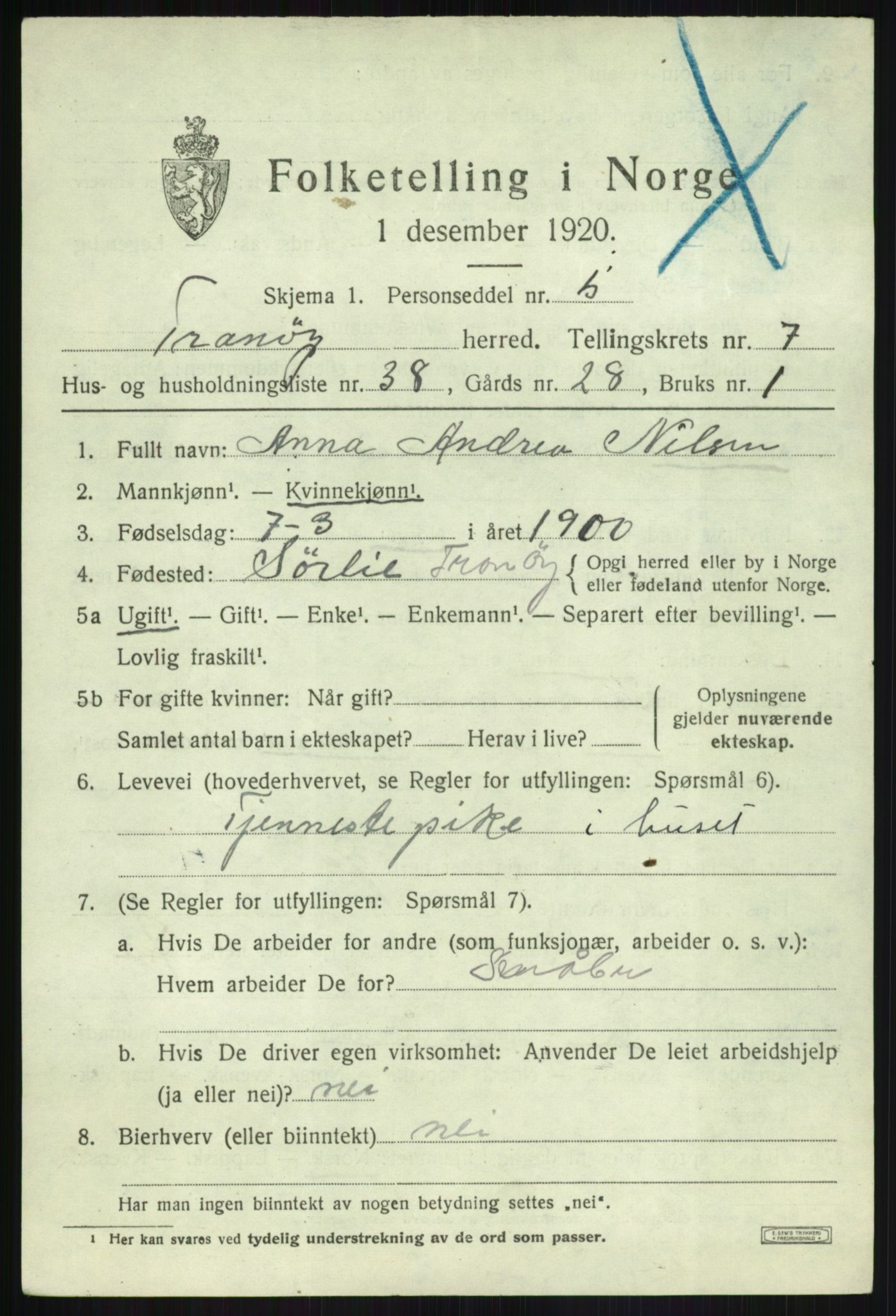 SATØ, Folketelling 1920 for 1927 Tranøy herred, 1920, s. 3799