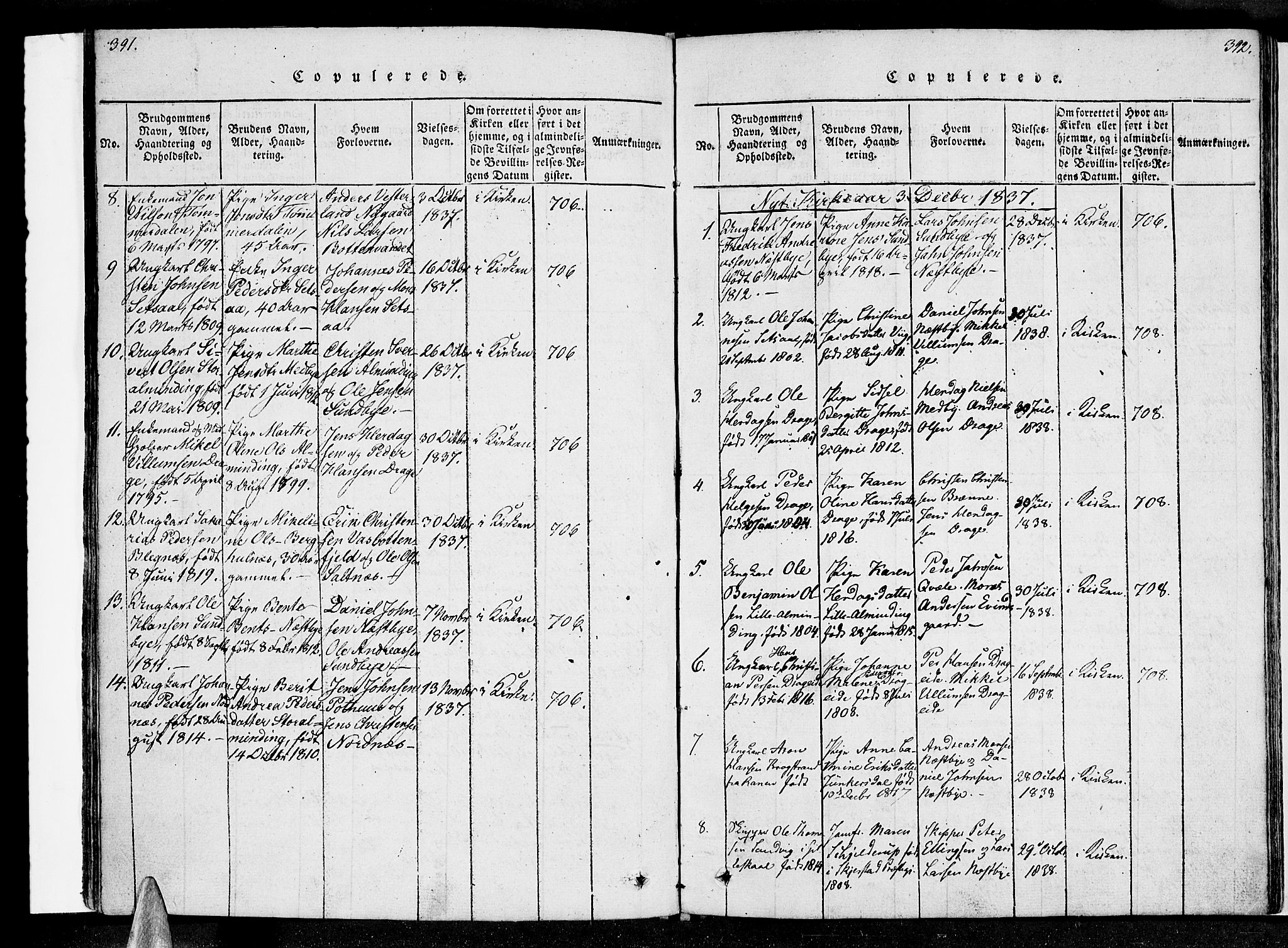 Ministerialprotokoller, klokkerbøker og fødselsregistre - Nordland, SAT/A-1459/847/L0665: Ministerialbok nr. 847A05, 1818-1841, s. 391-392