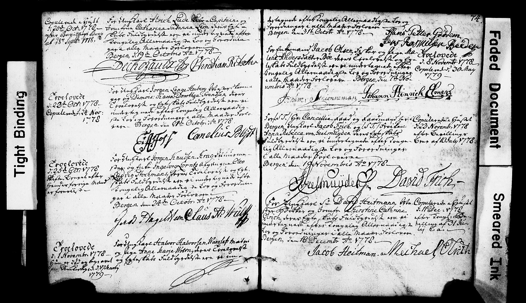 Domkirken sokneprestembete, SAB/A-74801: Forlovererklæringer nr. II.5.1, 1767-1792, s. 74