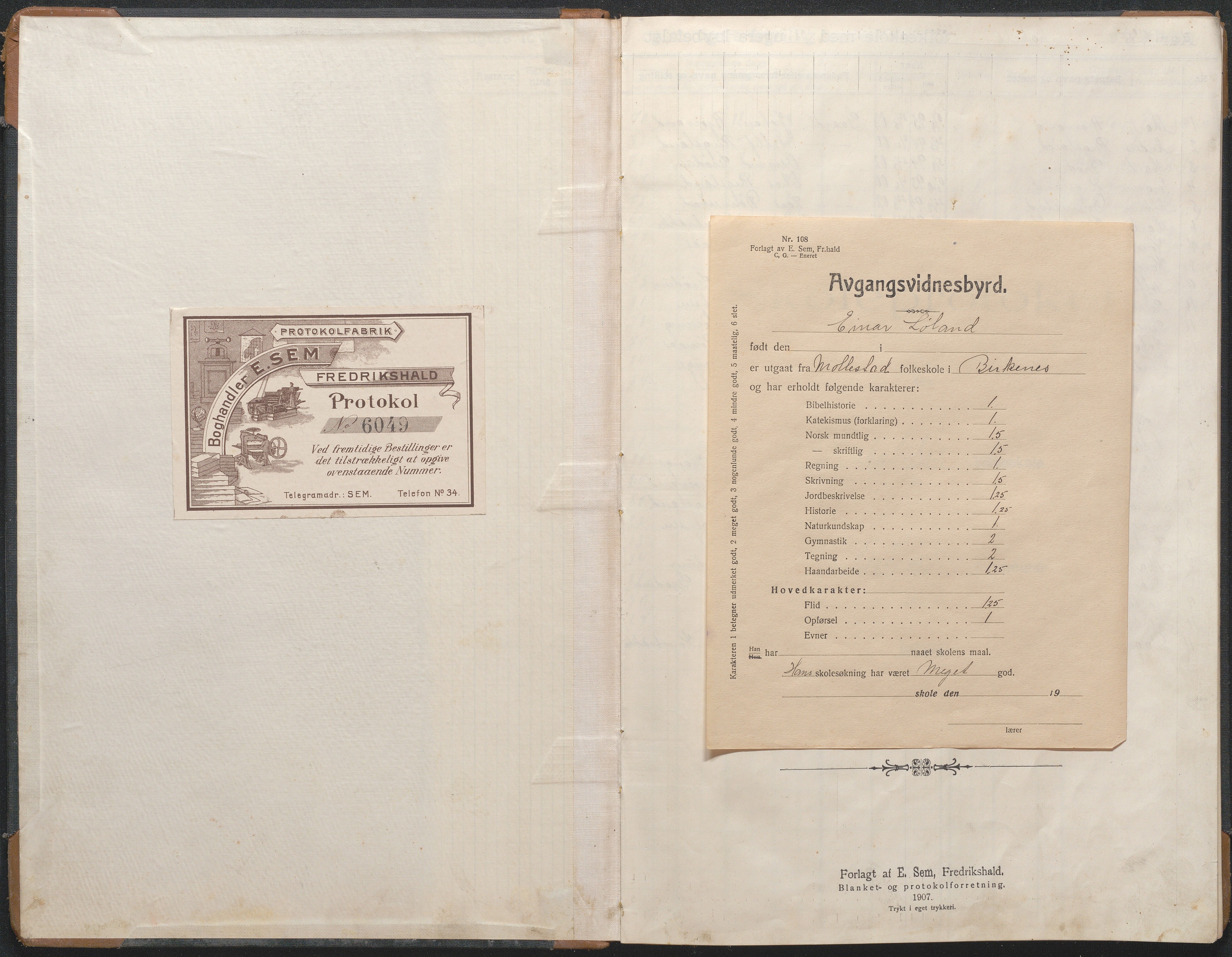 Birkenes kommune, Åbål, Svaland og Røynås skolekretser, AAKS/KA0928-550h_91/F02/L0003: Skoleprotokoll Åbål, 1907-1921