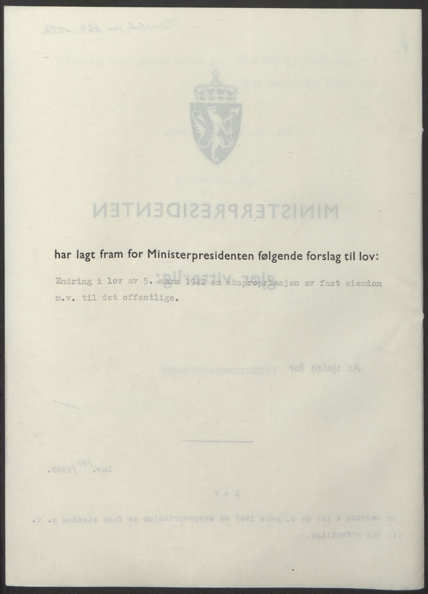 NS-administrasjonen 1940-1945 (Statsrådsekretariatet, de kommisariske statsråder mm), RA/S-4279/D/Db/L0098: Lover II, 1942, s. 299