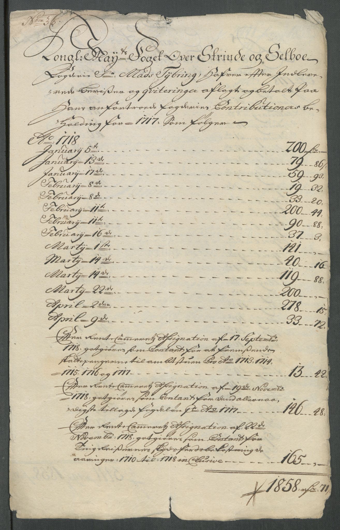 Rentekammeret inntil 1814, Reviderte regnskaper, Fogderegnskap, RA/EA-4092/R61/L4116: Fogderegnskap Strinda og Selbu, 1717-1718, s. 511