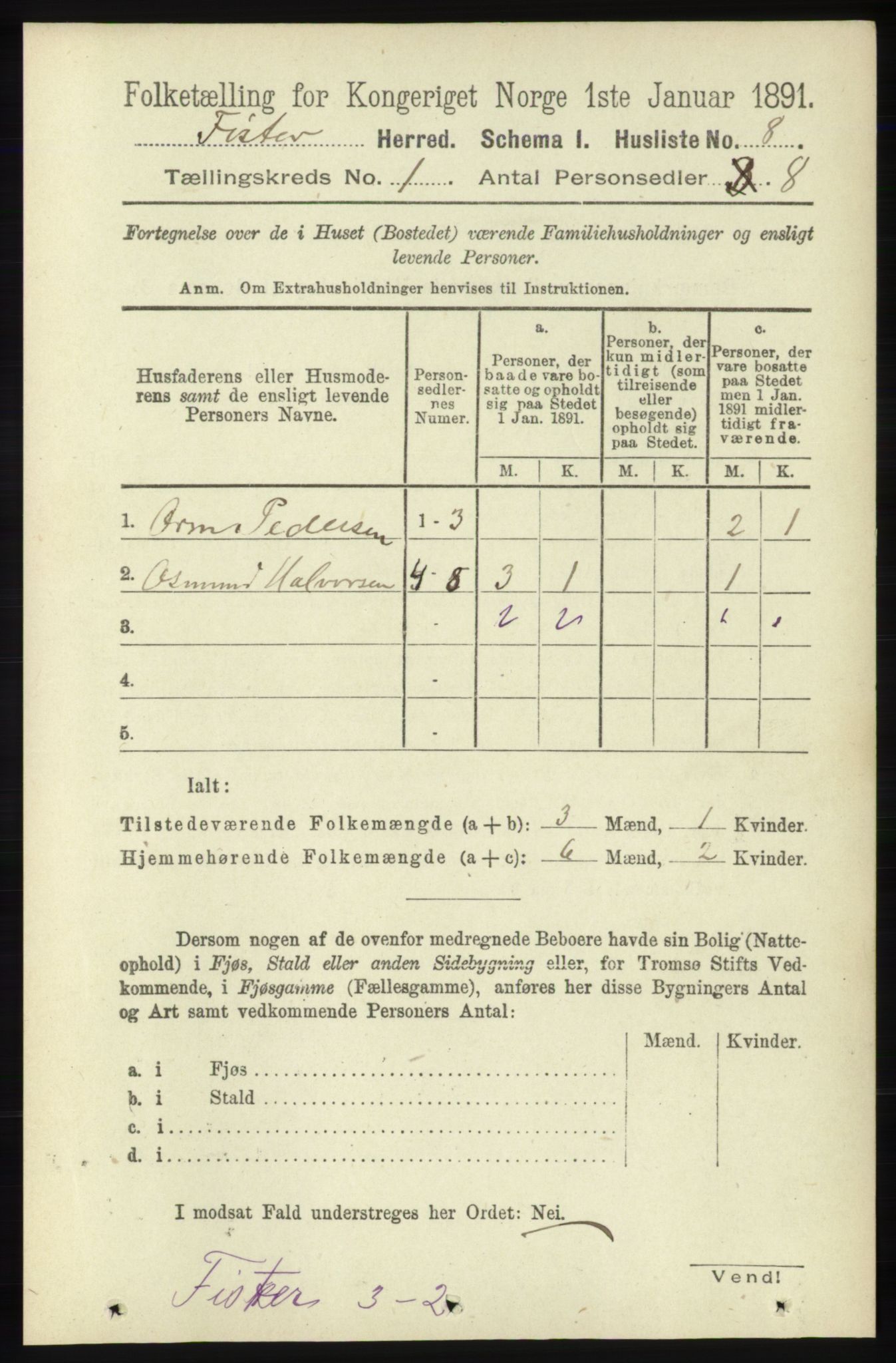 RA, Folketelling 1891 for 1132 Fister herred, 1891, s. 21