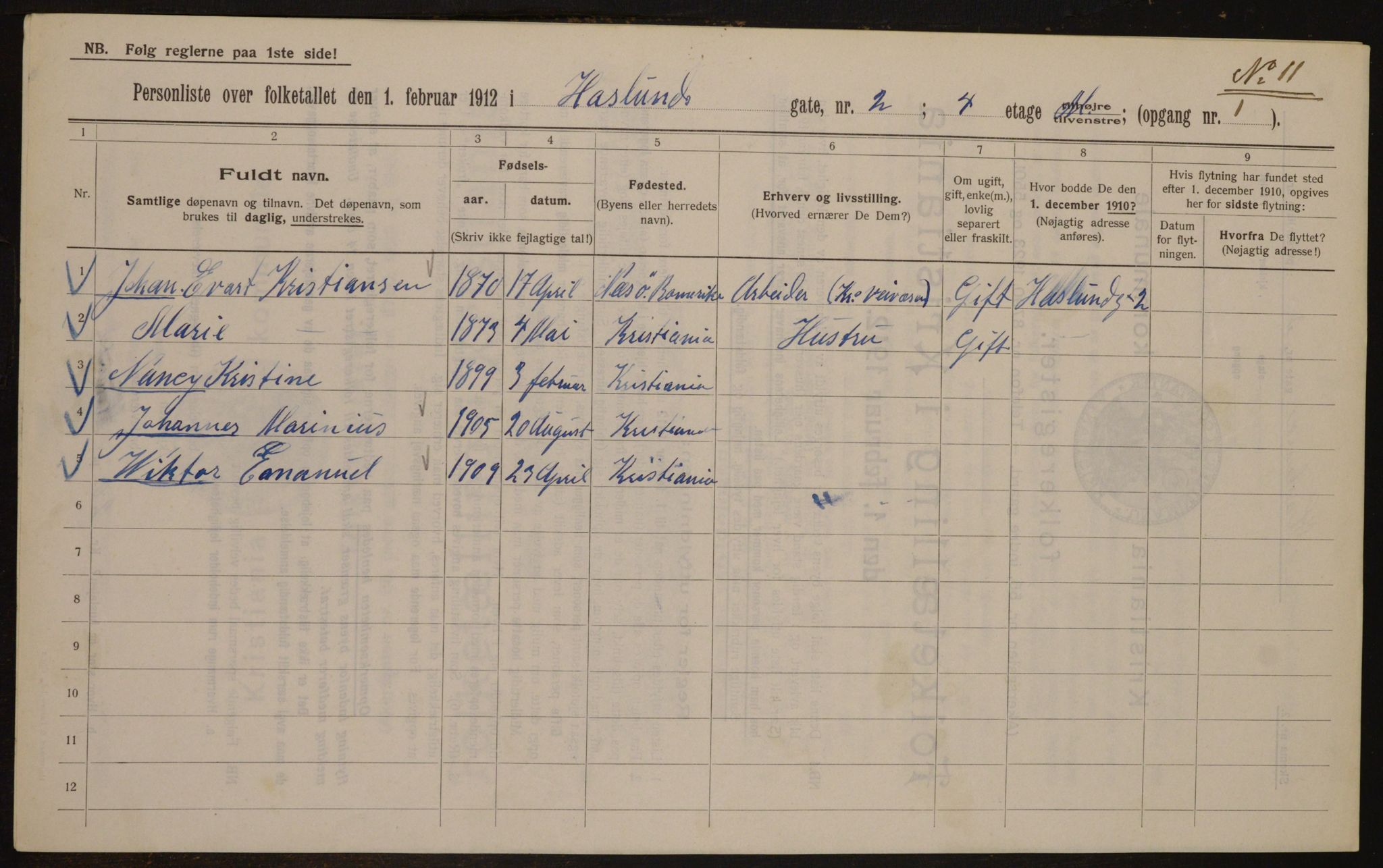 OBA, Kommunal folketelling 1.2.1912 for Kristiania, 1912, s. 35296