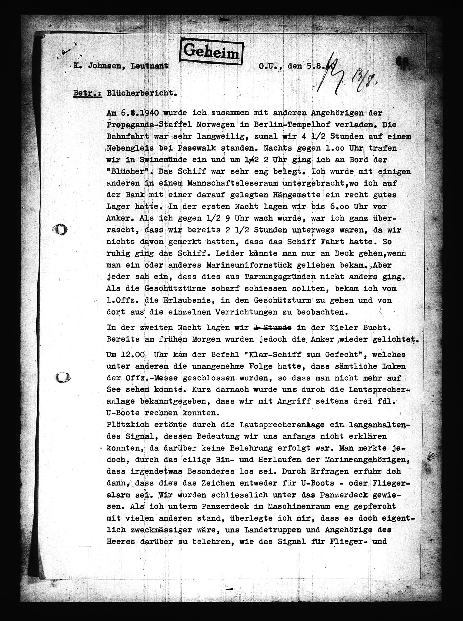 Documents Section, AV/RA-RAFA-2200/V/L0075: Amerikansk mikrofilm "Captured German Documents".
Box No. 714.  FKA jnr. 615/1954., 1940, s. 400