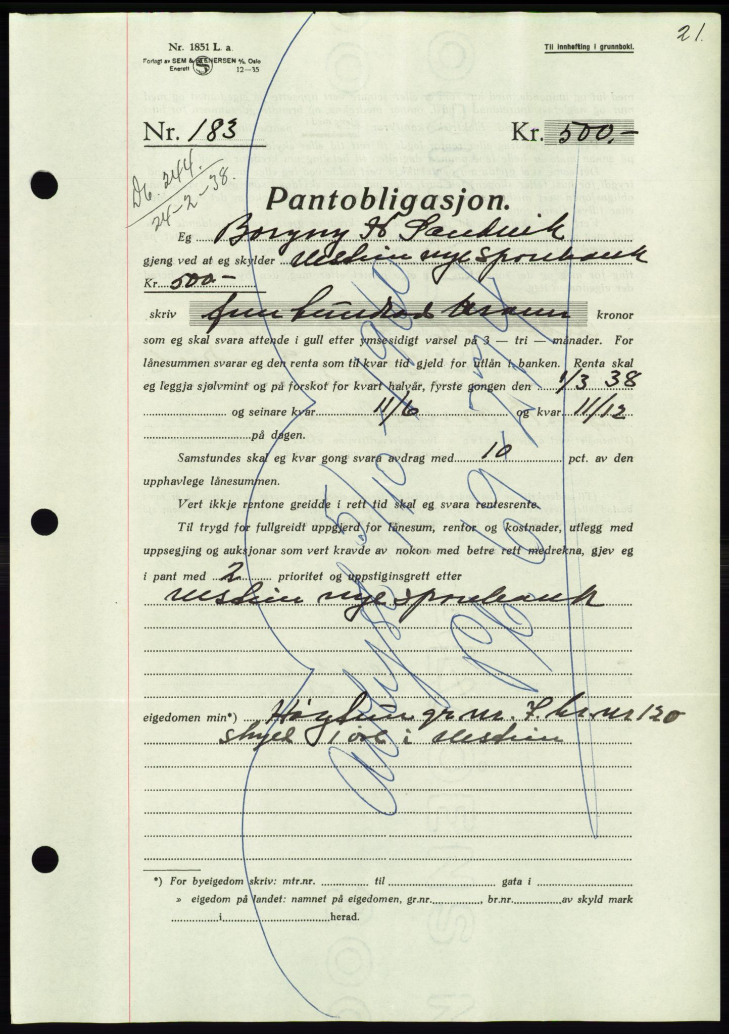 Søre Sunnmøre sorenskriveri, AV/SAT-A-4122/1/2/2C/L0065: Pantebok nr. 59, 1938-1938, Dagboknr: 244/1938