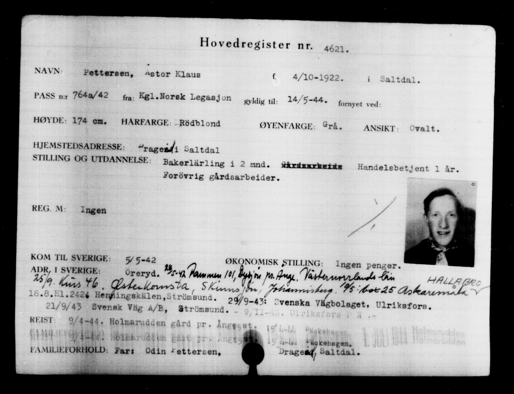 Utenriksstasjonene, Legasjonen i Stockholm, Flyktningkontoret, AV/RA-S-6753/V/Va/L0004: Kjesäterkartoteket, flyktninger med registreringsnr. 3496-6610, 1940-1945, s. 1335