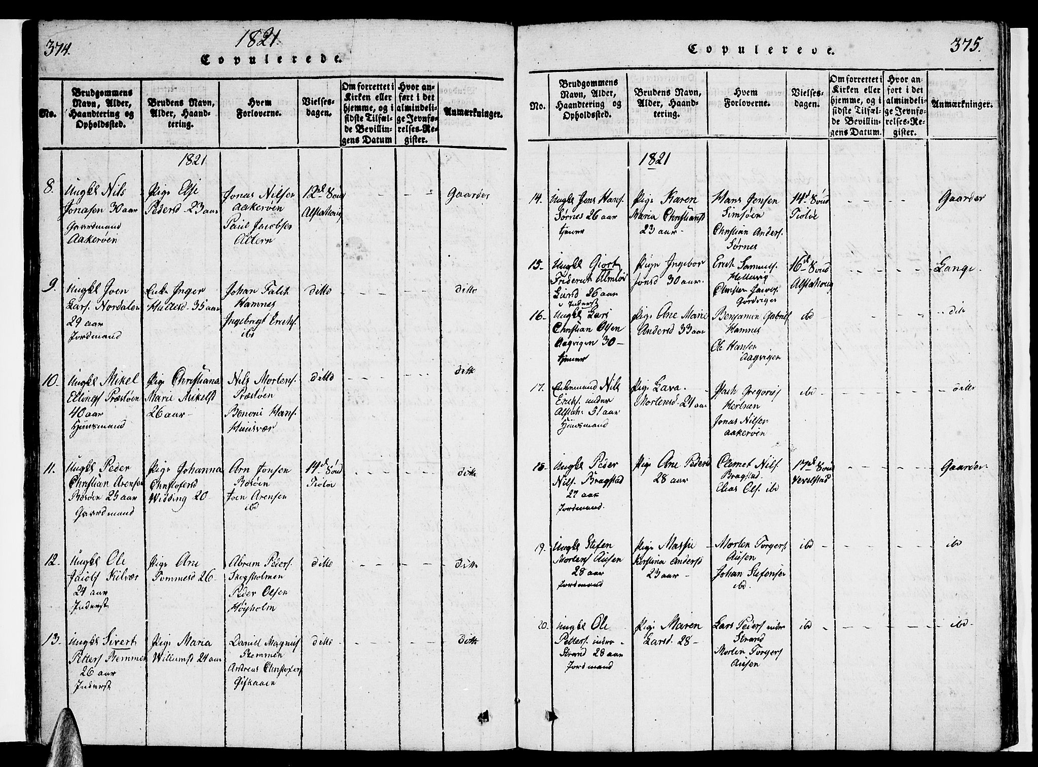 Ministerialprotokoller, klokkerbøker og fødselsregistre - Nordland, AV/SAT-A-1459/830/L0457: Klokkerbok nr. 830C01 /1, 1820-1842, s. 374-375