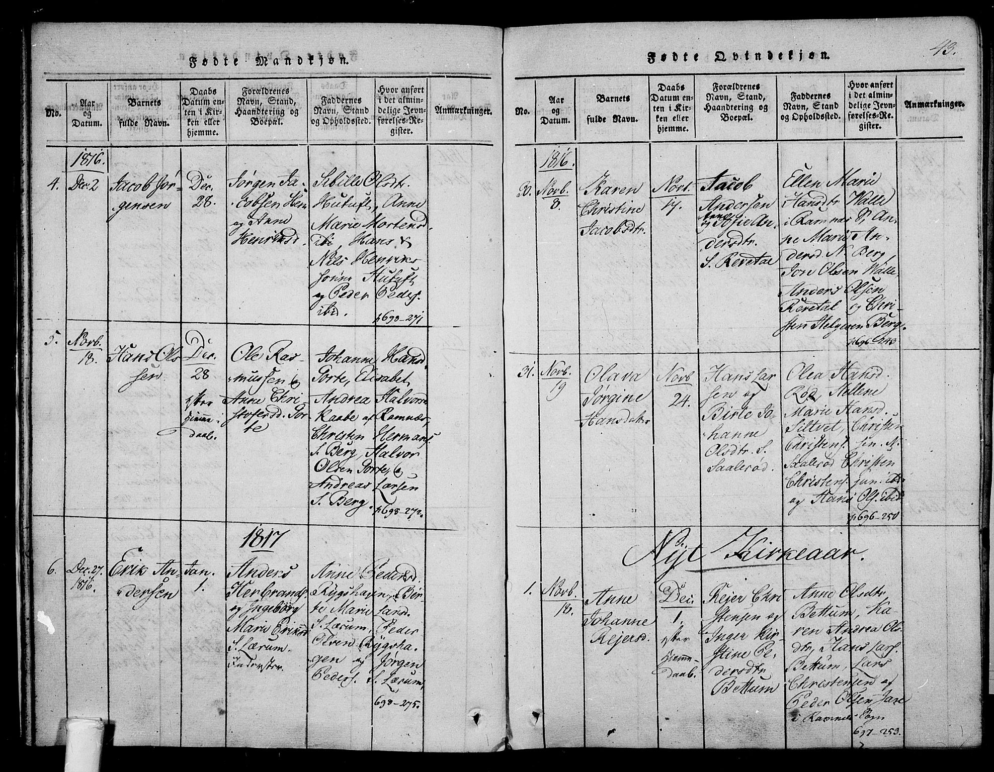 Våle kirkebøker, SAKO/A-334/F/Fa/L0007: Ministerialbok nr. I 7, 1814-1824, s. 42-43