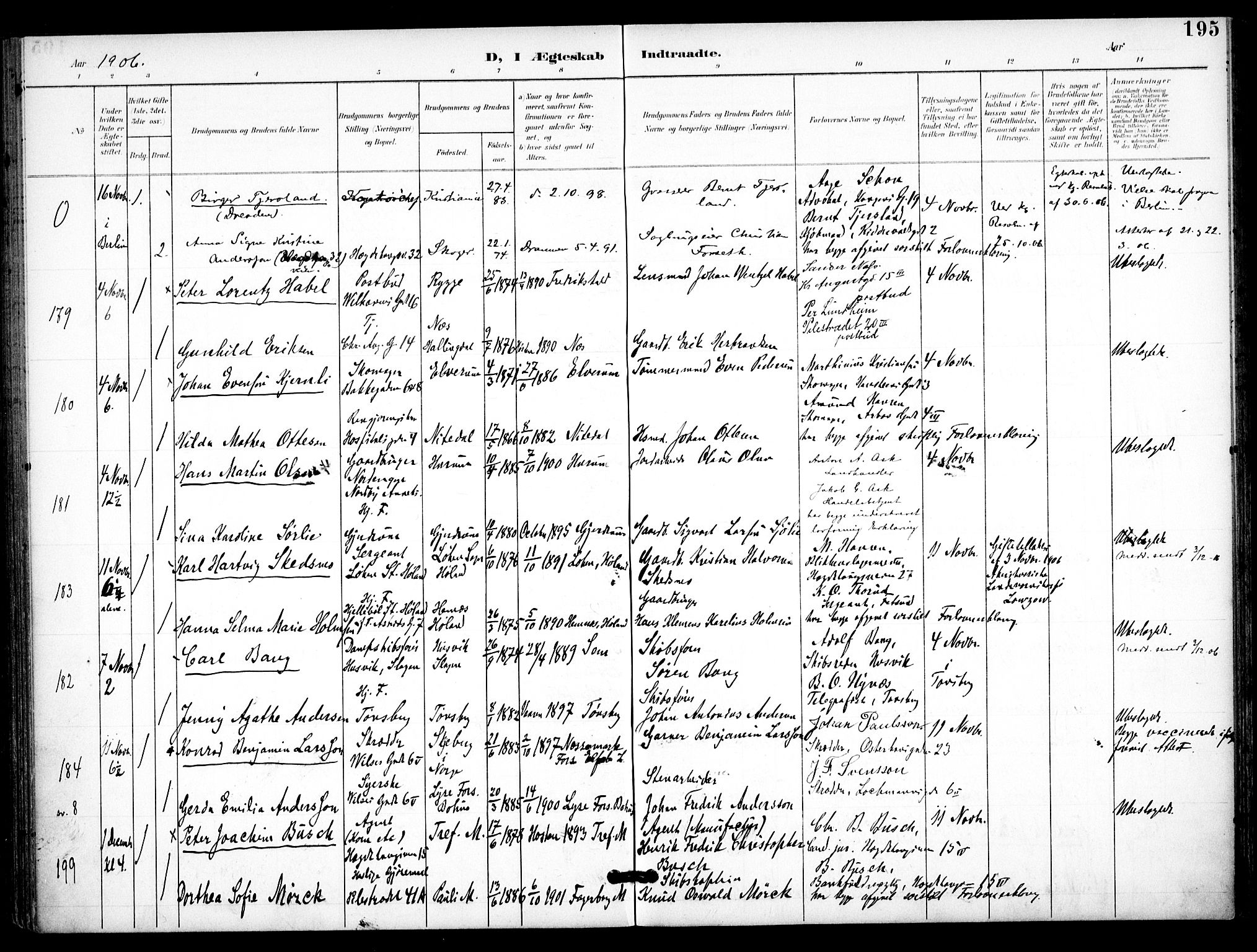 Trefoldighet prestekontor Kirkebøker, AV/SAO-A-10882/F/Fc/L0005: Ministerialbok nr. III 5, 1900-1908, s. 195