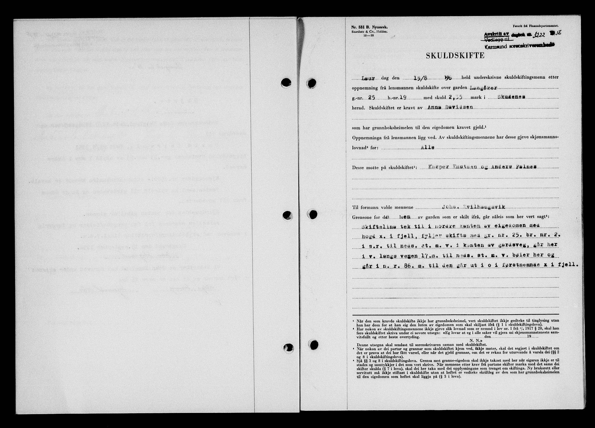 Karmsund sorenskriveri, SAST/A-100311/01/II/IIB/L0121: Pantebok nr. 101A, 1956-1956, Dagboknr: 3222/1956