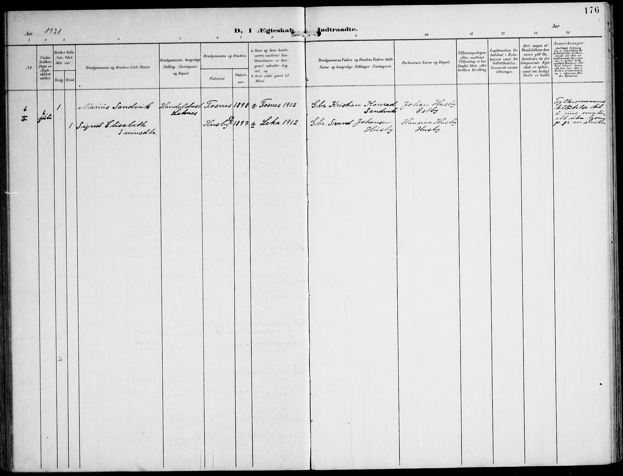 Ministerialprotokoller, klokkerbøker og fødselsregistre - Nord-Trøndelag, SAT/A-1458/788/L0698: Ministerialbok nr. 788A05, 1902-1921, s. 176