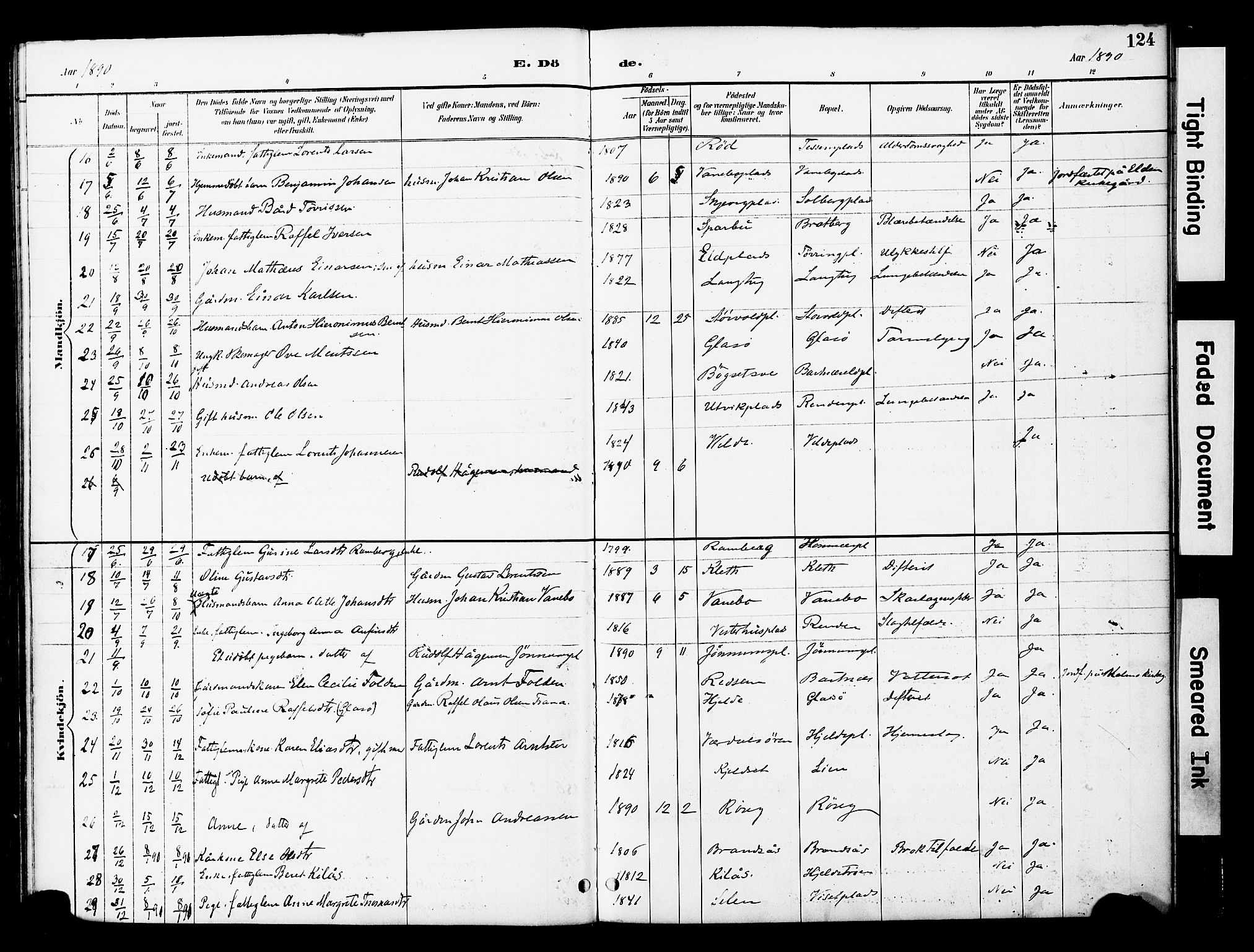 Ministerialprotokoller, klokkerbøker og fødselsregistre - Nord-Trøndelag, SAT/A-1458/741/L0396: Ministerialbok nr. 741A10, 1889-1901, s. 124