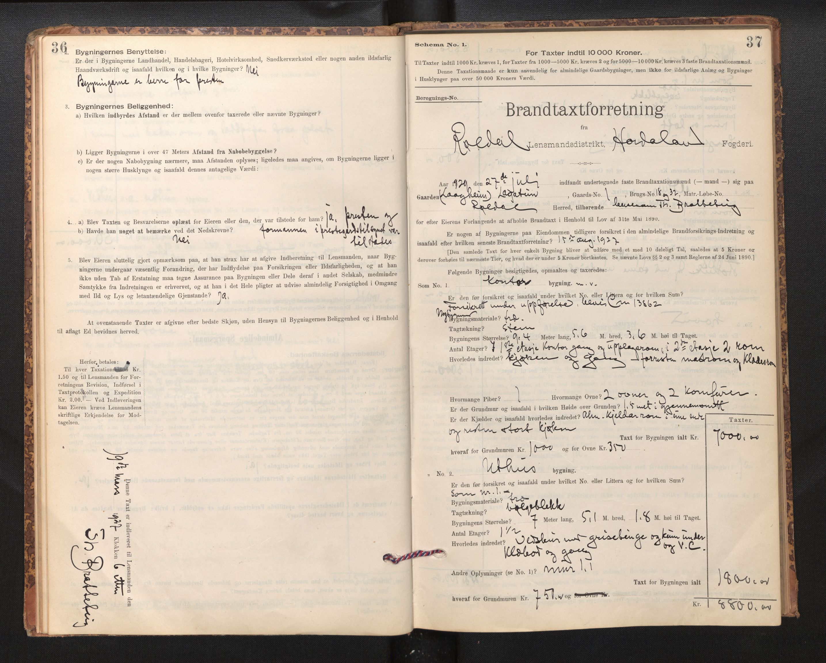 Lensmannen i Røldal, AV/SAB-A-34501/0012/L0003: Branntakstprotokoll, skjematakst, 1904-1936, s. 36-37